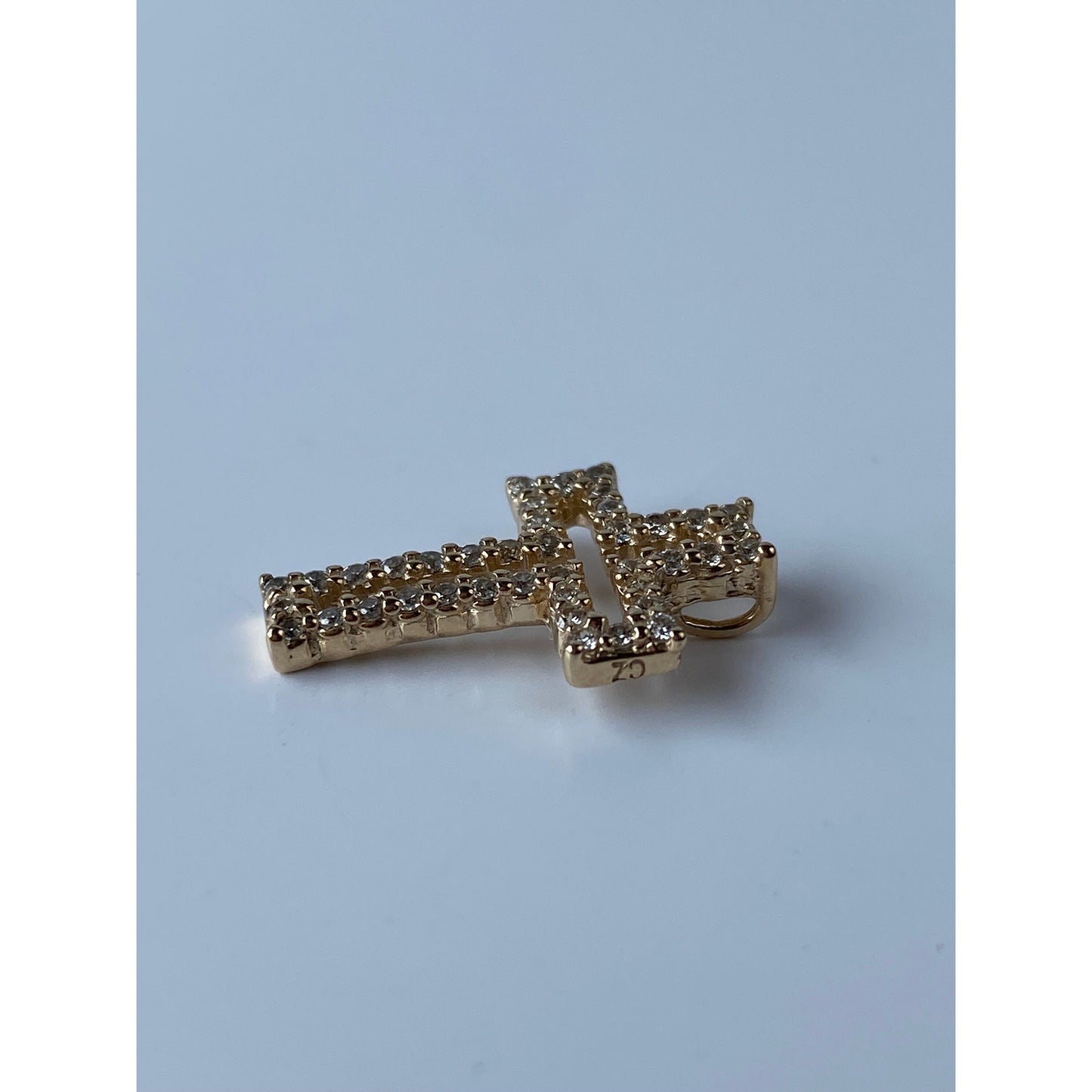 Vintage Solid 10k Yellow Gold Cubic Zirconia Cross Charm