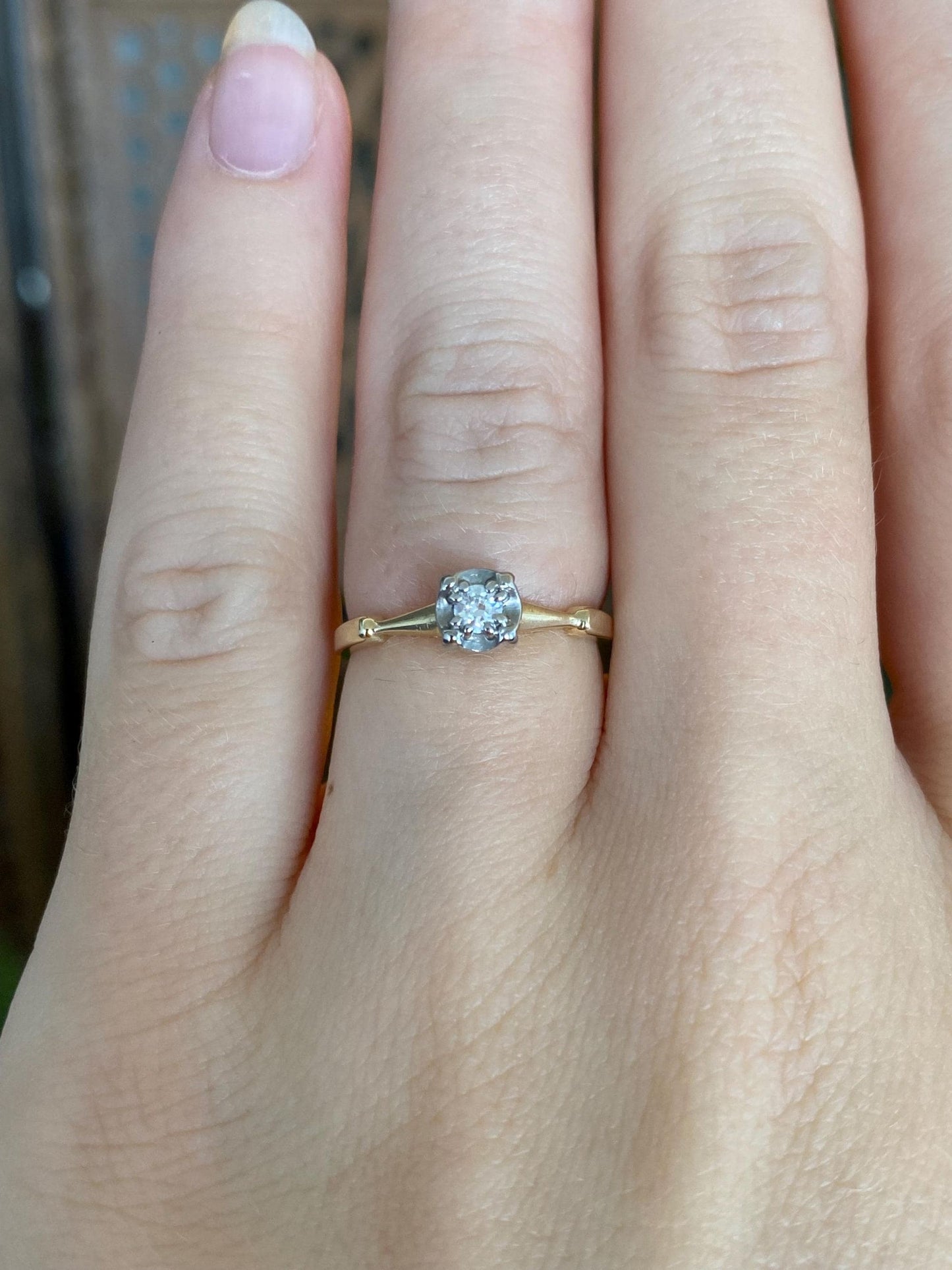 Vintage Solid 14k White & Yellow Gold Diamond Ring - Size 5.25