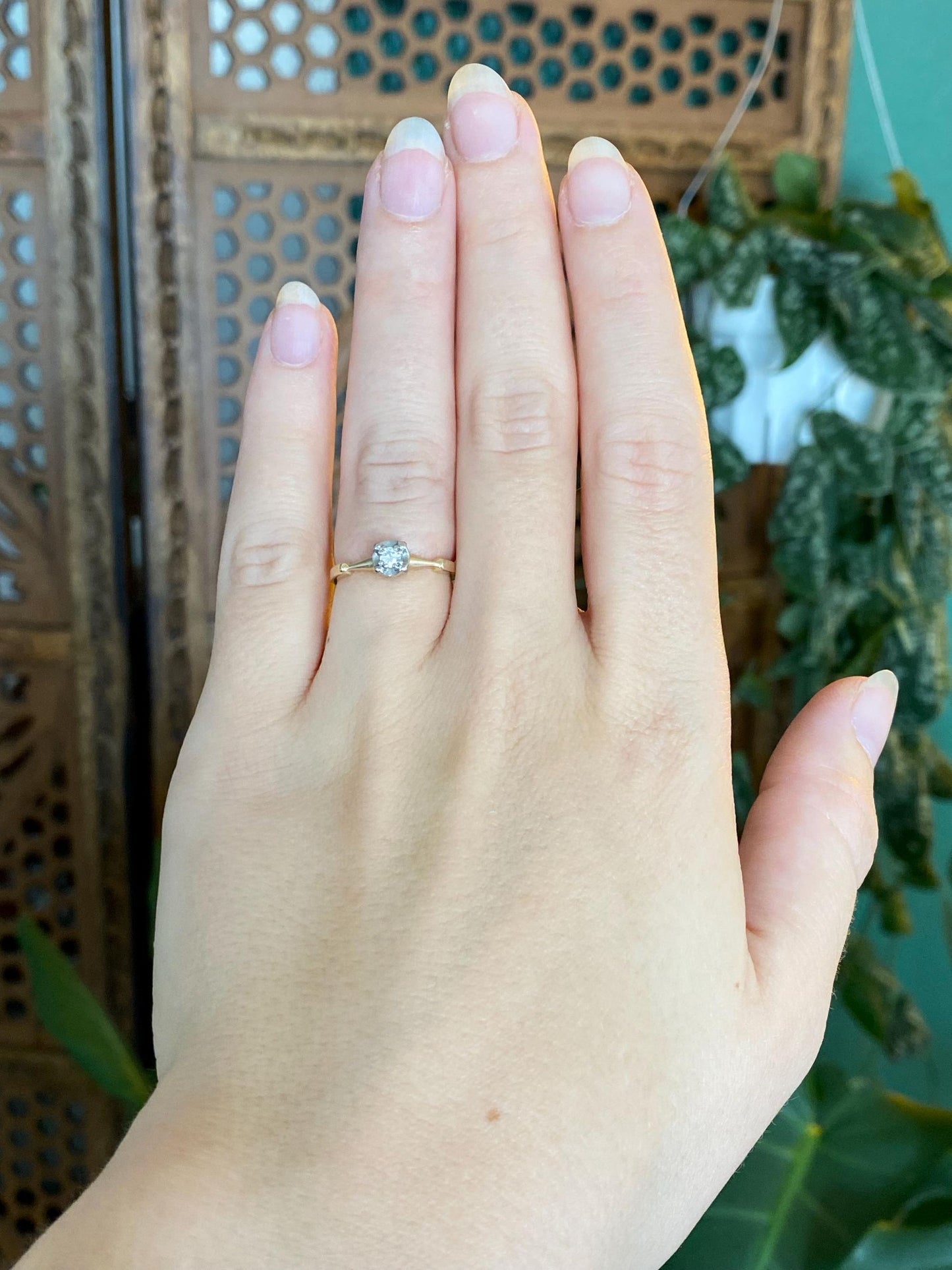 Vintage Solid 14k White & Yellow Gold Diamond Ring - Size 5.25