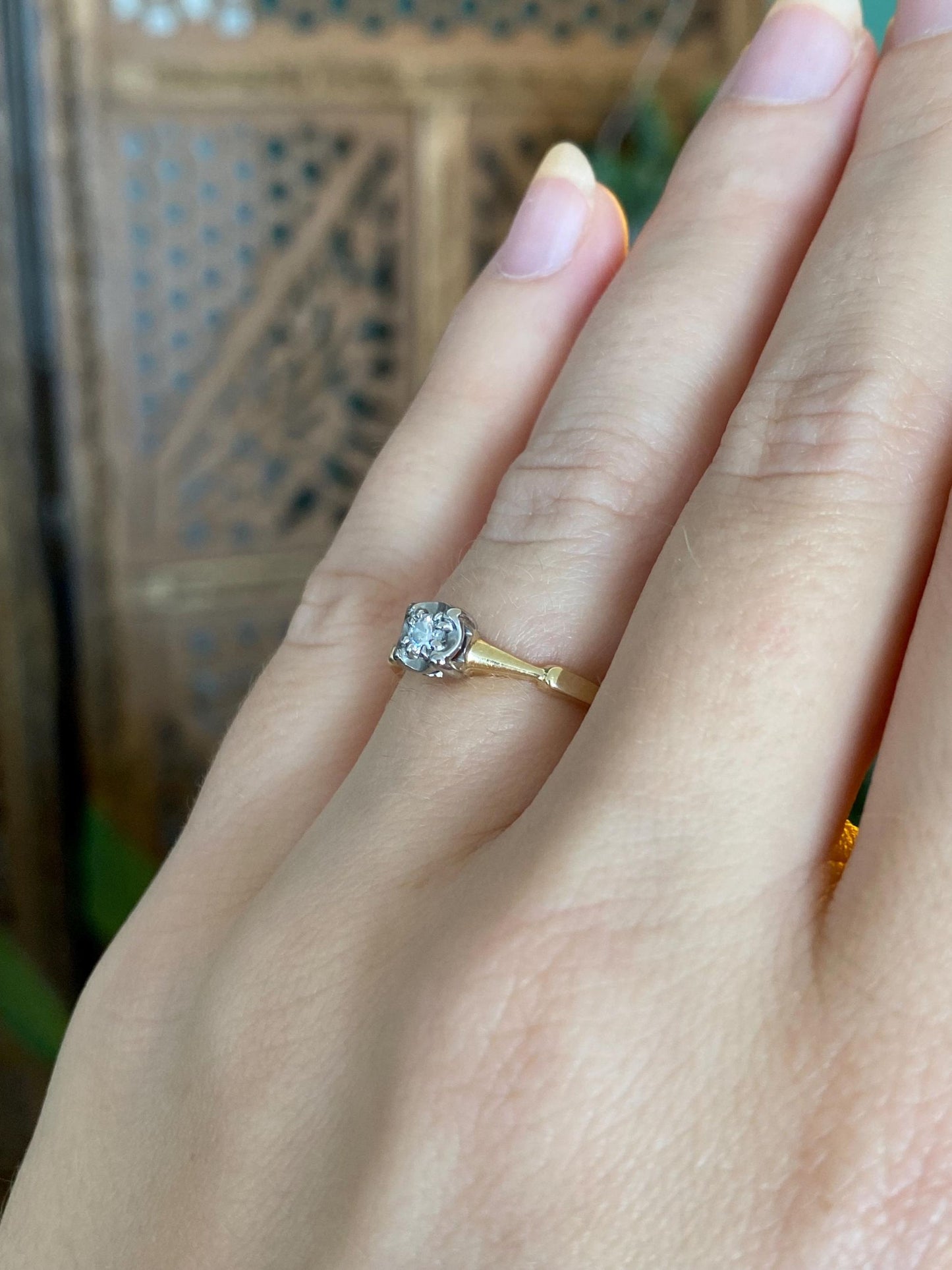 Vintage Solid 14k White & Yellow Gold Diamond Ring - Size 5.25