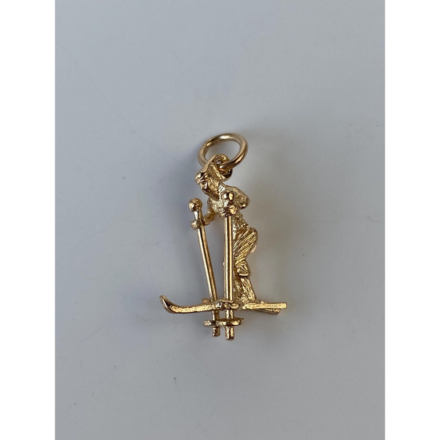 Vintage Solid 14k Yellow Gold Articulated Skier Charm