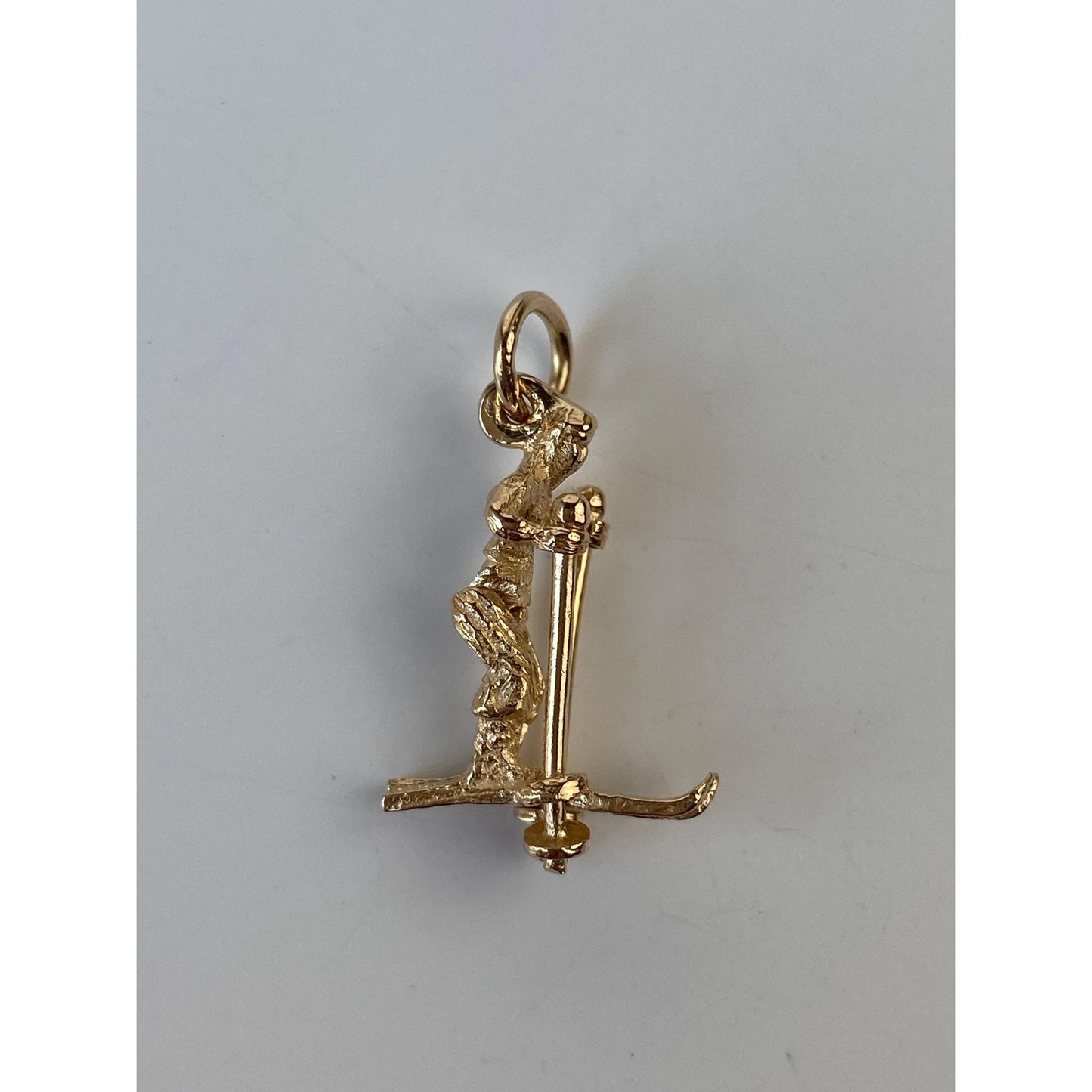 Vintage Solid 14k Yellow Gold Articulated Skier Charm