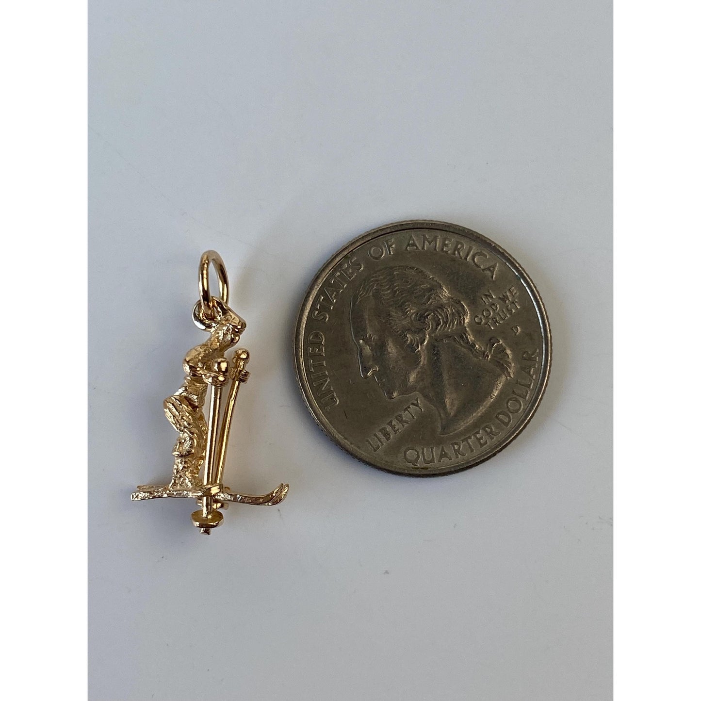 Vintage Solid 14k Yellow Gold Articulated Skier Charm