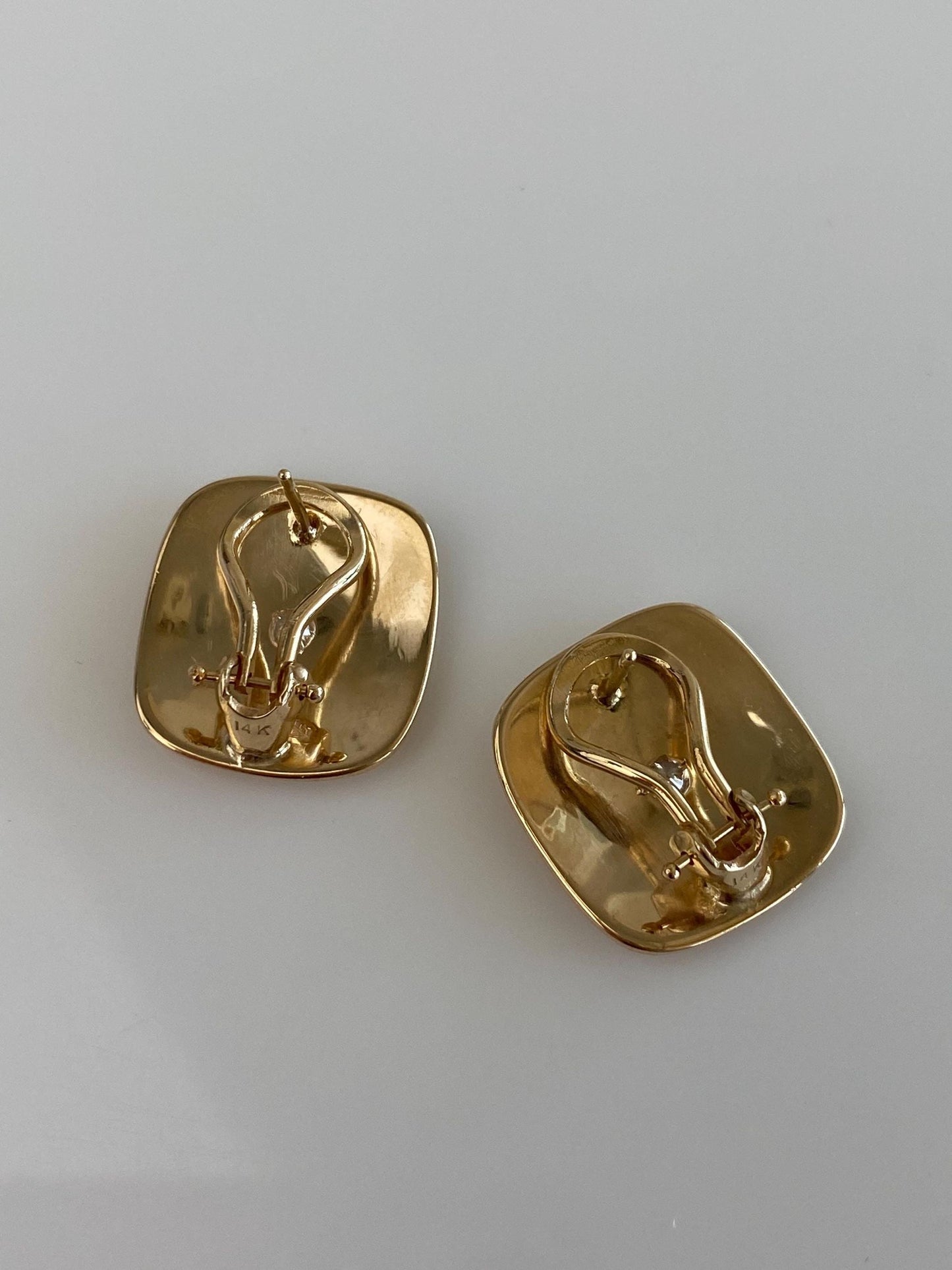 Vintage Solid 14k Yellow Gold Star Set Diamond Square Drop Earrings
