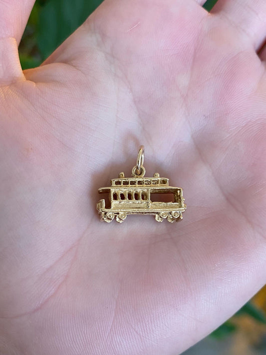 Vintage Solid 14k Yellow Gold San Francisco Trolley Charm