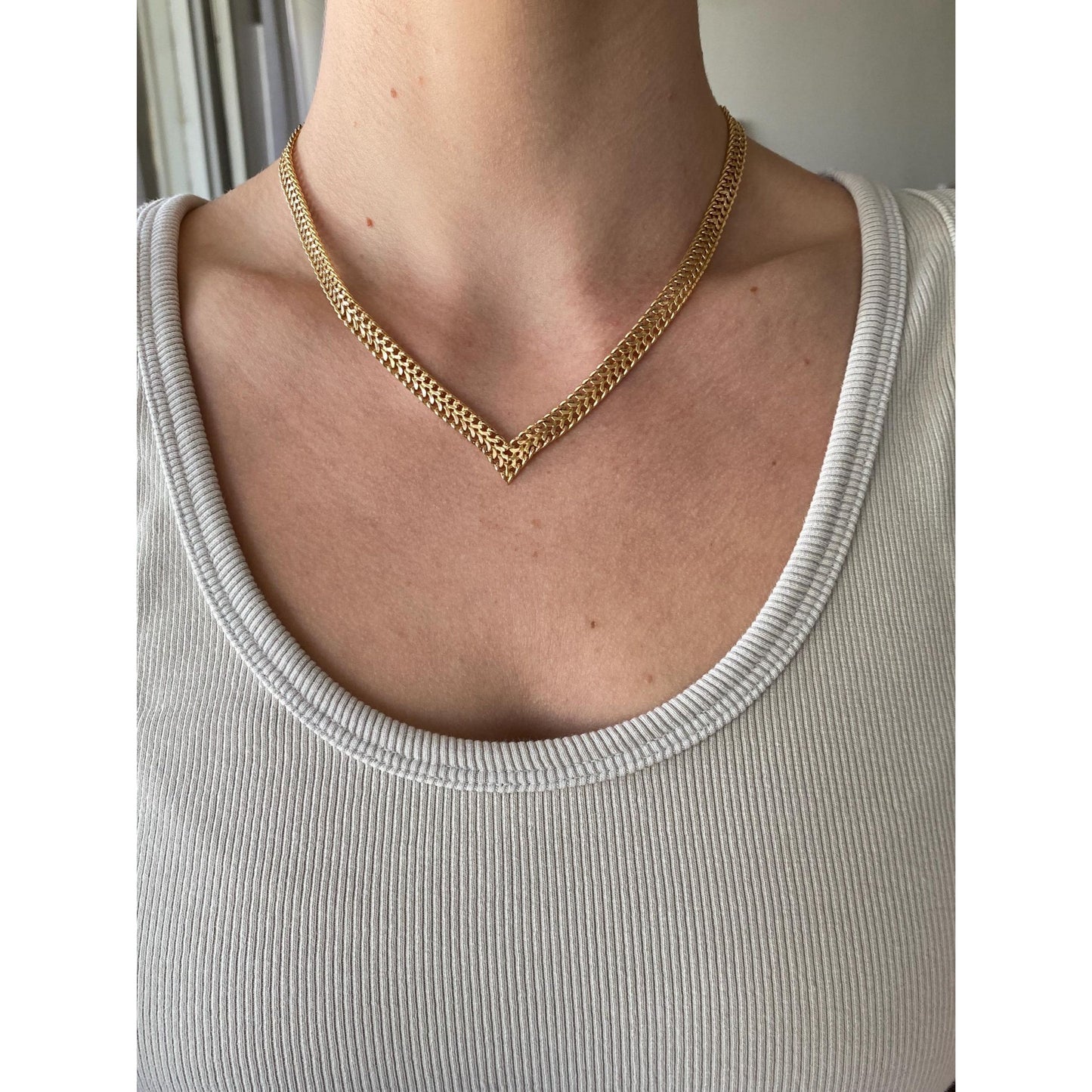 Vintage 10k Yellow Gold Woven Chevron Chain Necklace - 17 inches