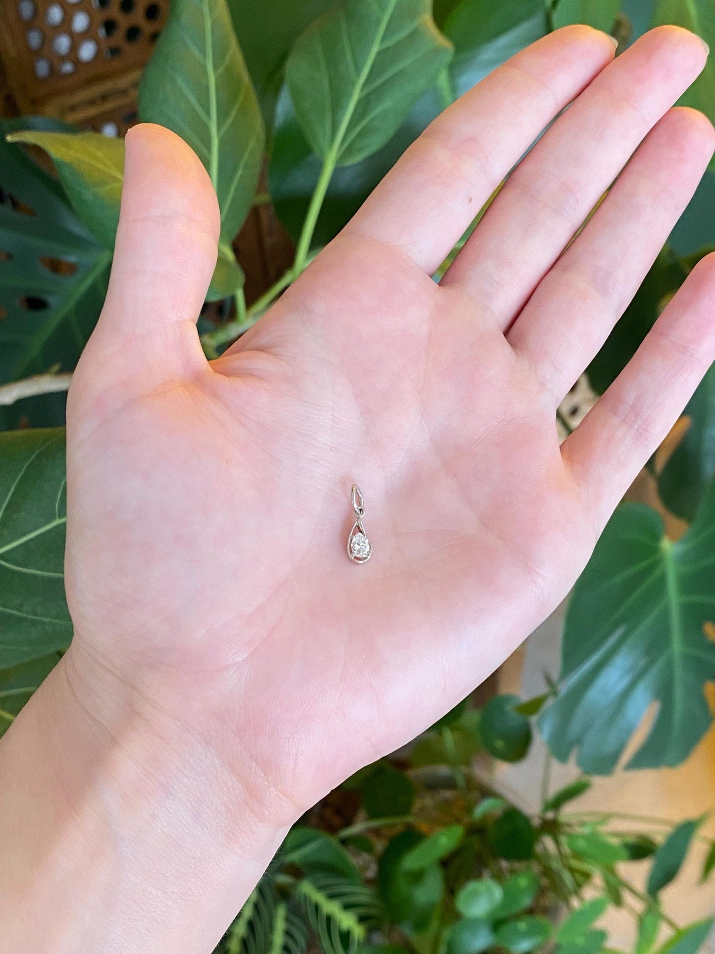 Solid 14k Yellow Gold Diamond Teardrop Charm