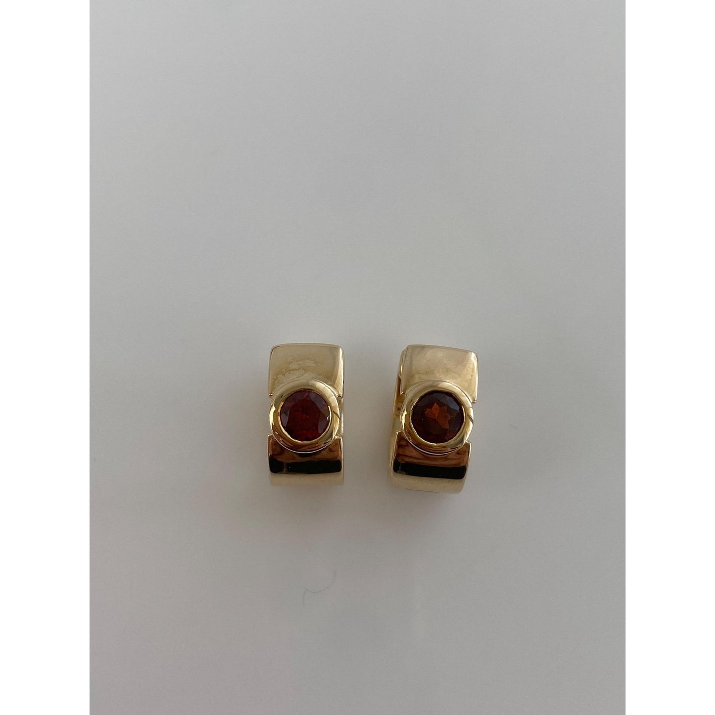 Vintage Solid 14k Yellow Gold Garnet Hoop Earrings