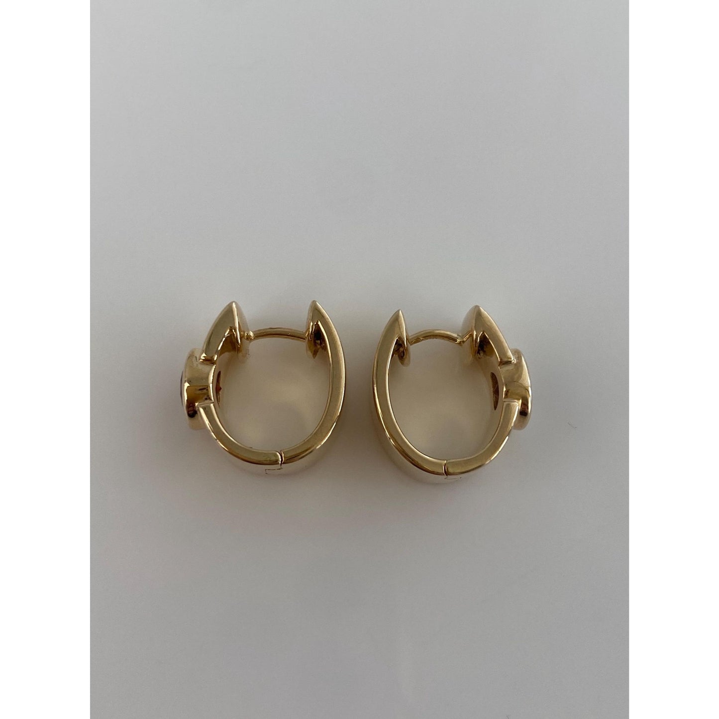 Vintage Solid 14k Yellow Gold Garnet Hoop Earrings
