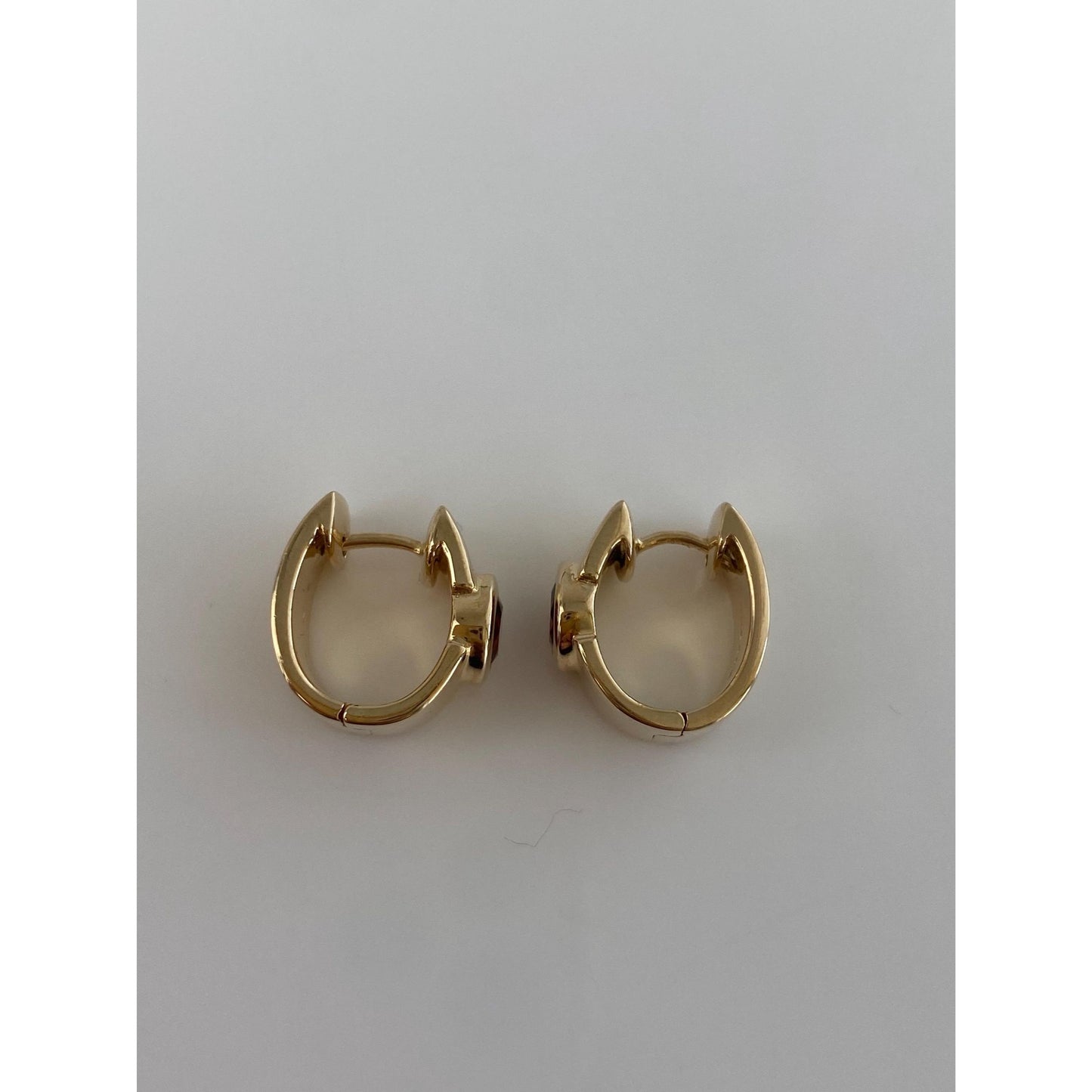 Vintage Solid 14k Yellow Gold Garnet Hoop Earrings