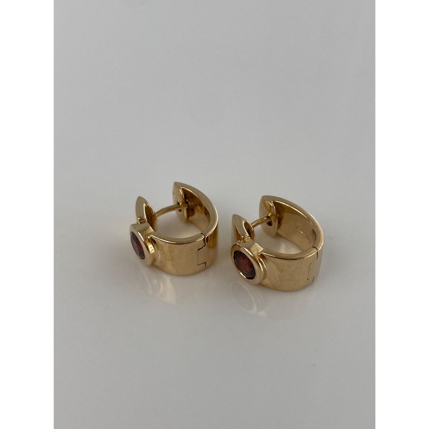 Vintage Solid 14k Yellow Gold Garnet Hoop Earrings