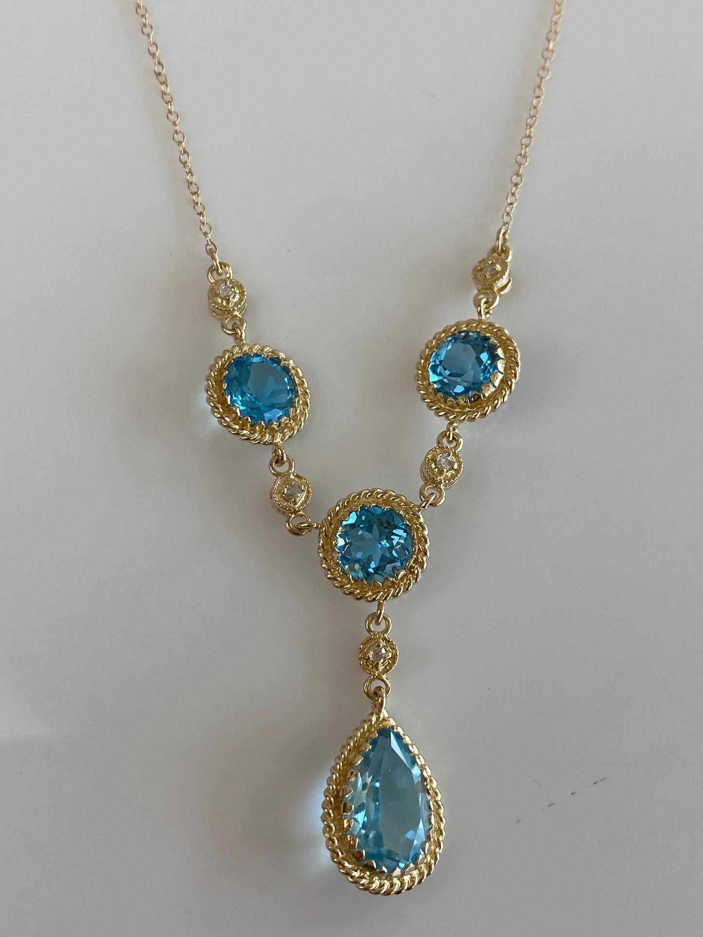 Vintage Solid 14k Yellow Gold Diamond Topaz Cable Chain Necklace - 20 inches