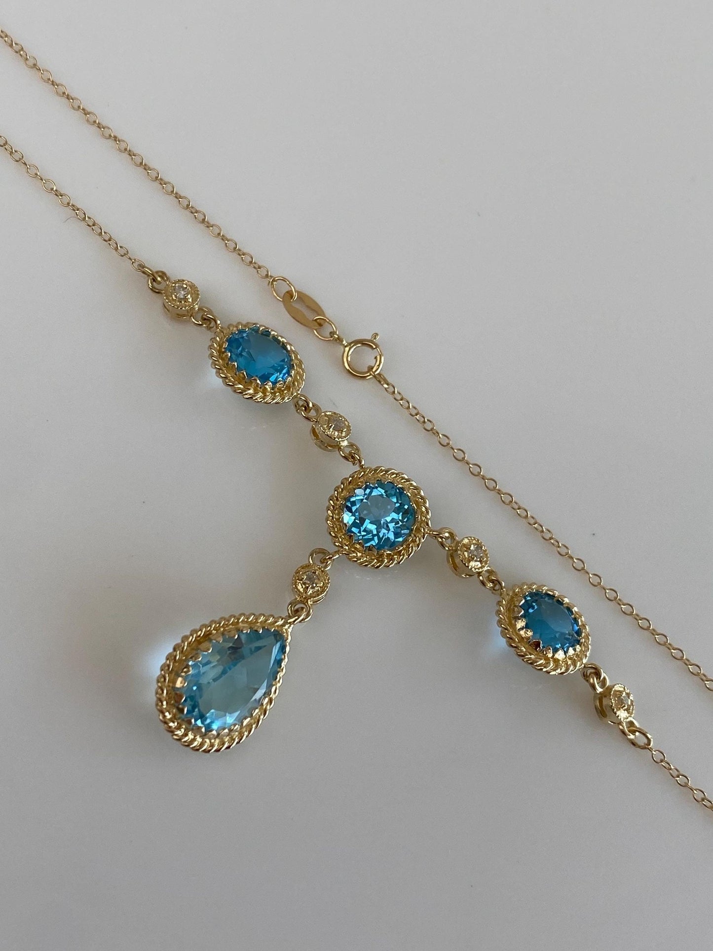 Vintage Solid 14k Yellow Gold Diamond Topaz Cable Chain Necklace - 20 inches