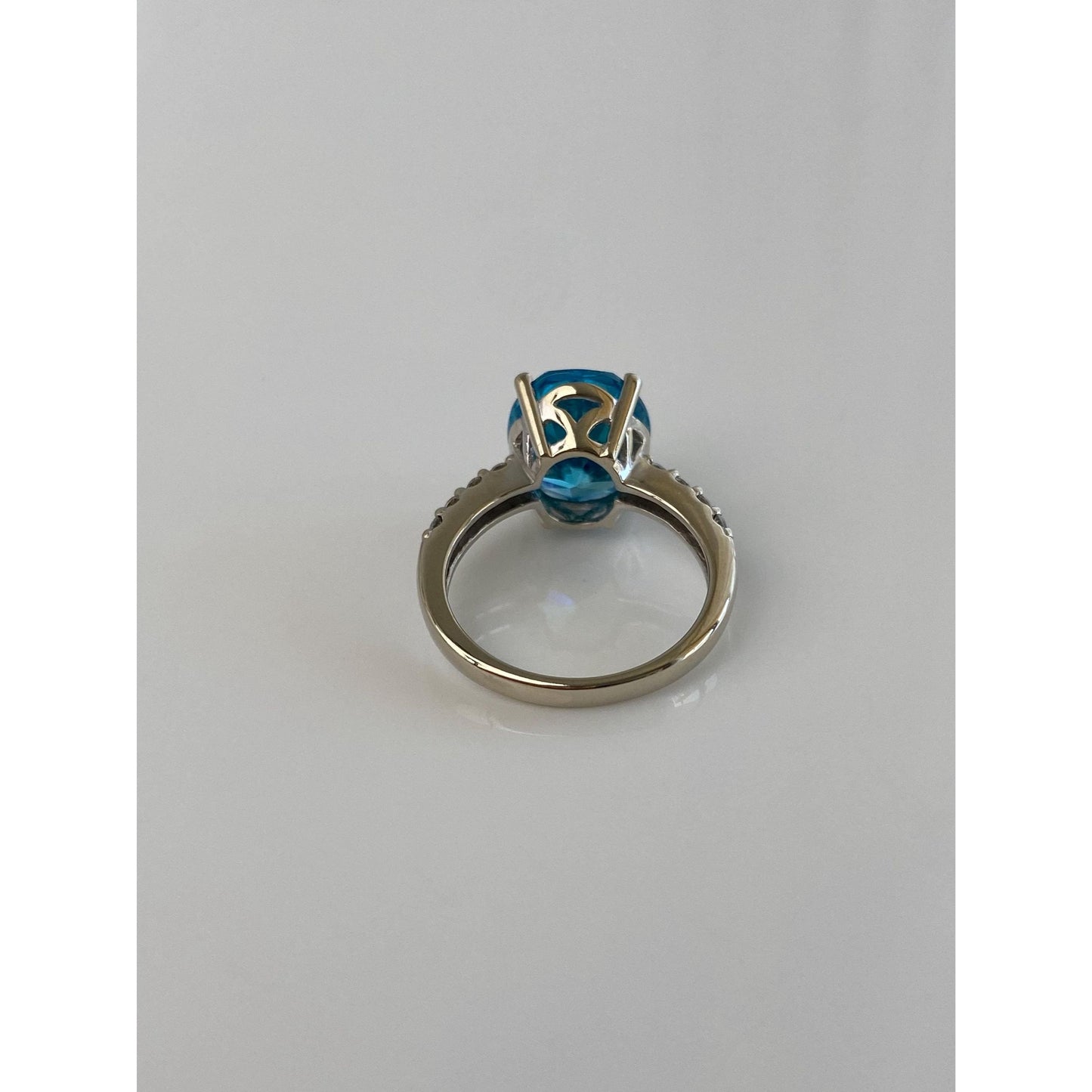 Solid 14k White Gold Diamond Clear &  Blue Cubic Zirconia Ring - Size 5.75