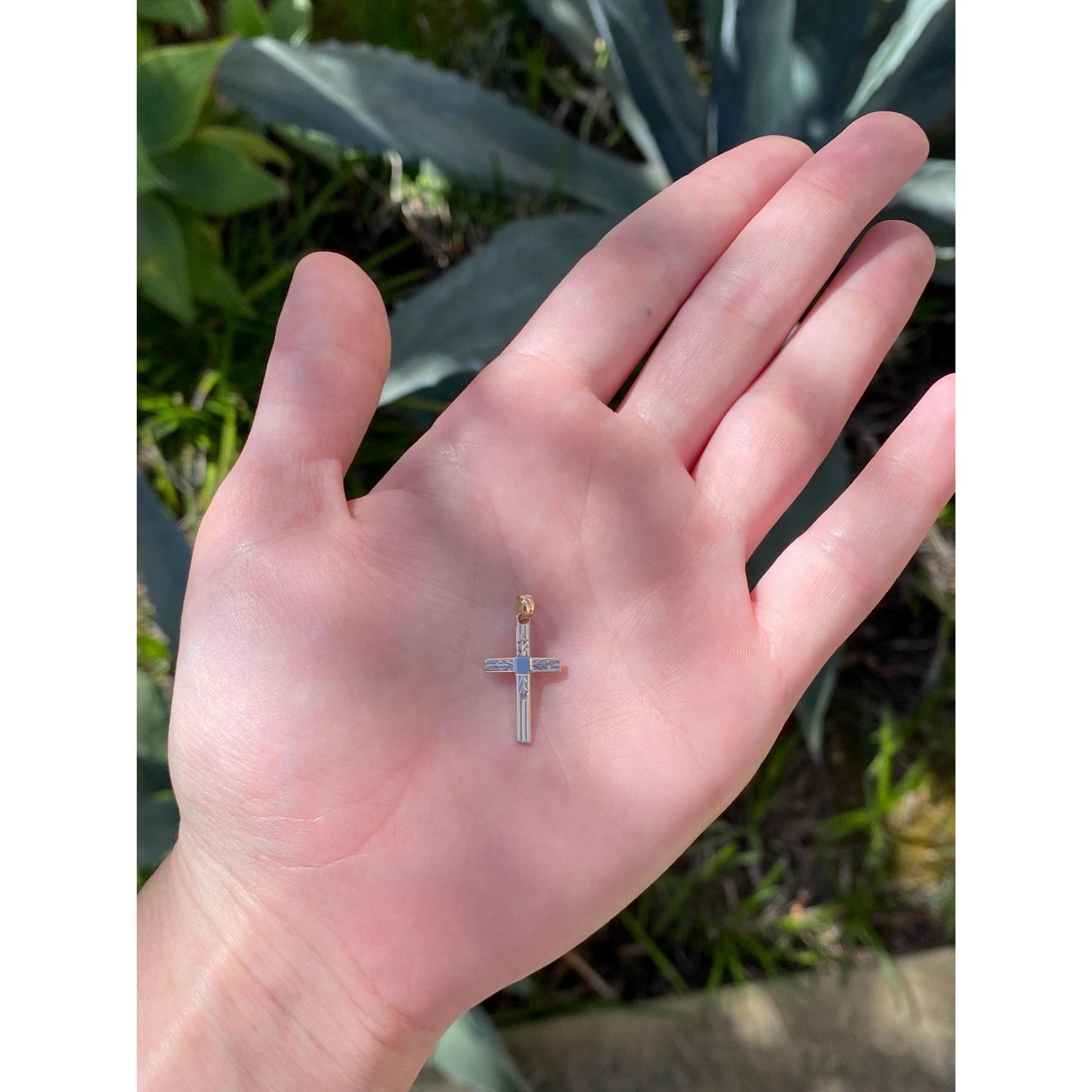 Vintage Solid 14k Yellow Gold Engraved Small Cross Charm