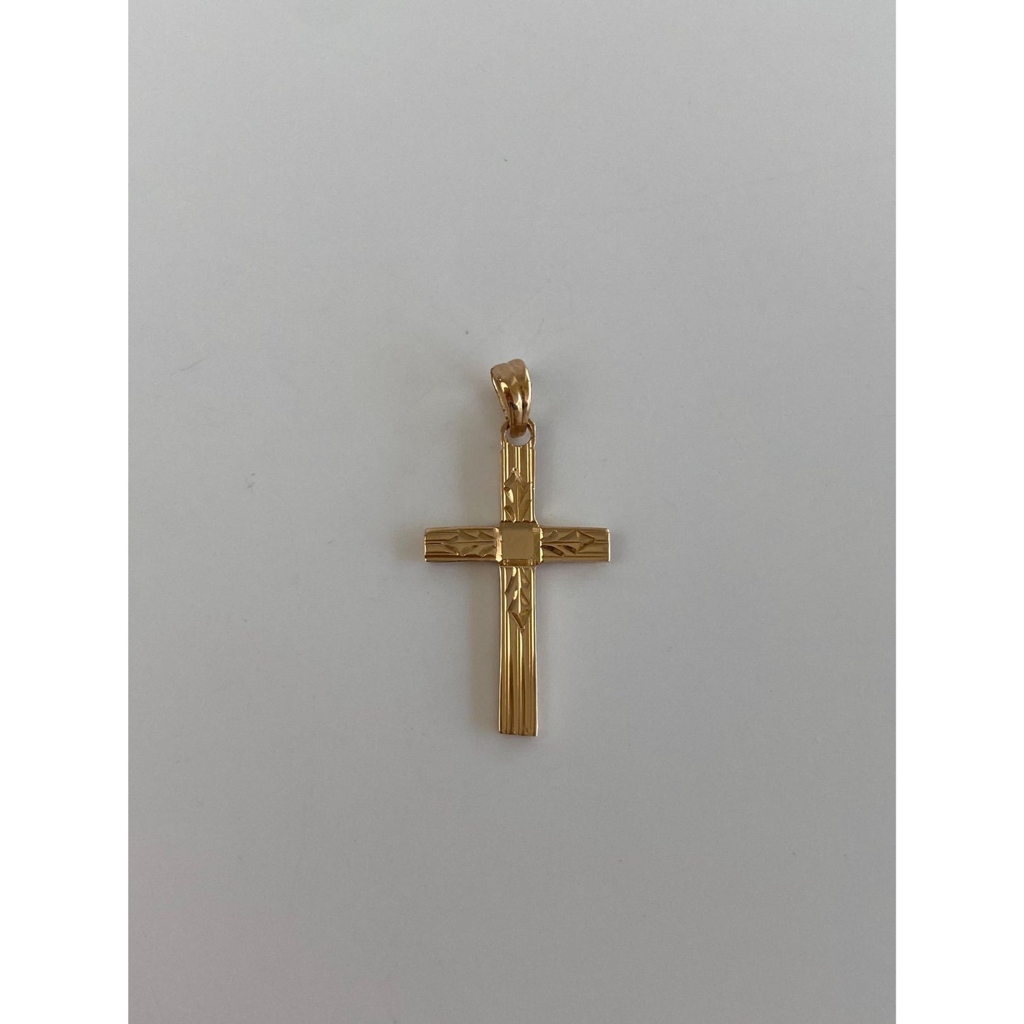 Vintage Solid 14k Yellow Gold Engraved Small Cross Charm