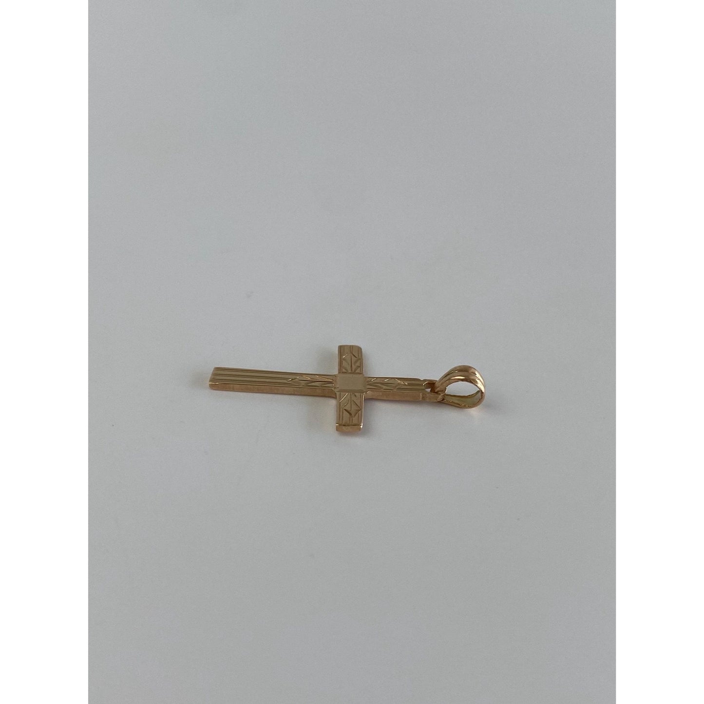 Vintage Solid 14k Yellow Gold Engraved Small Cross Charm