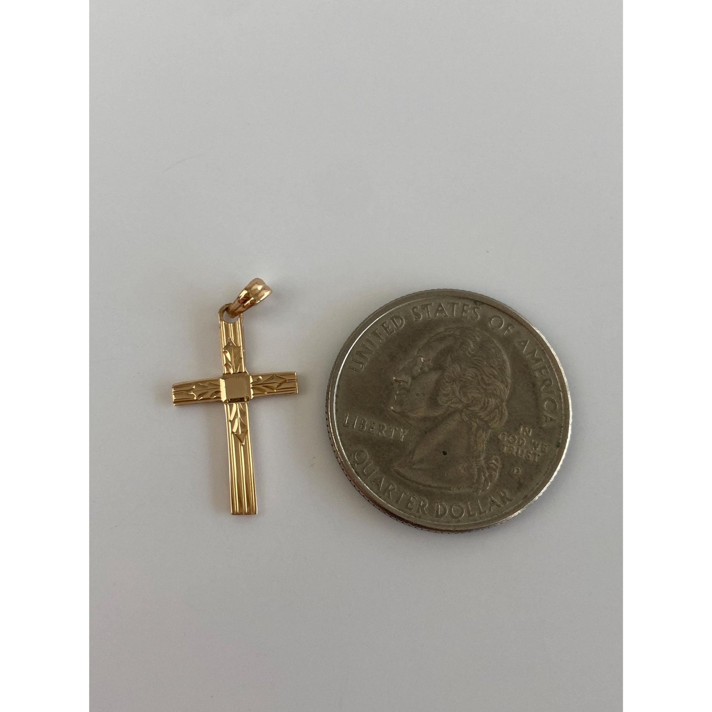 Vintage Solid 14k Yellow Gold Engraved Small Cross Charm