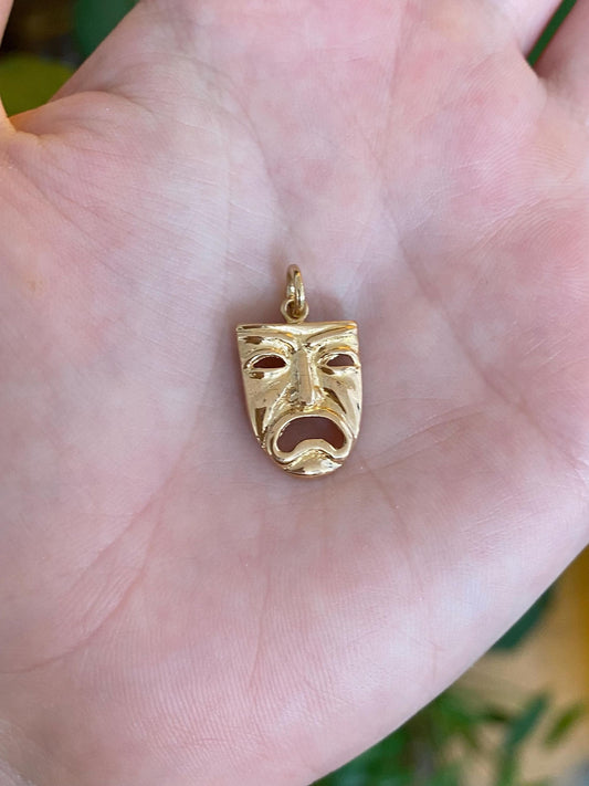 Vintage Solid 18k Yellow Gold Drama Tragedy Mask Charm