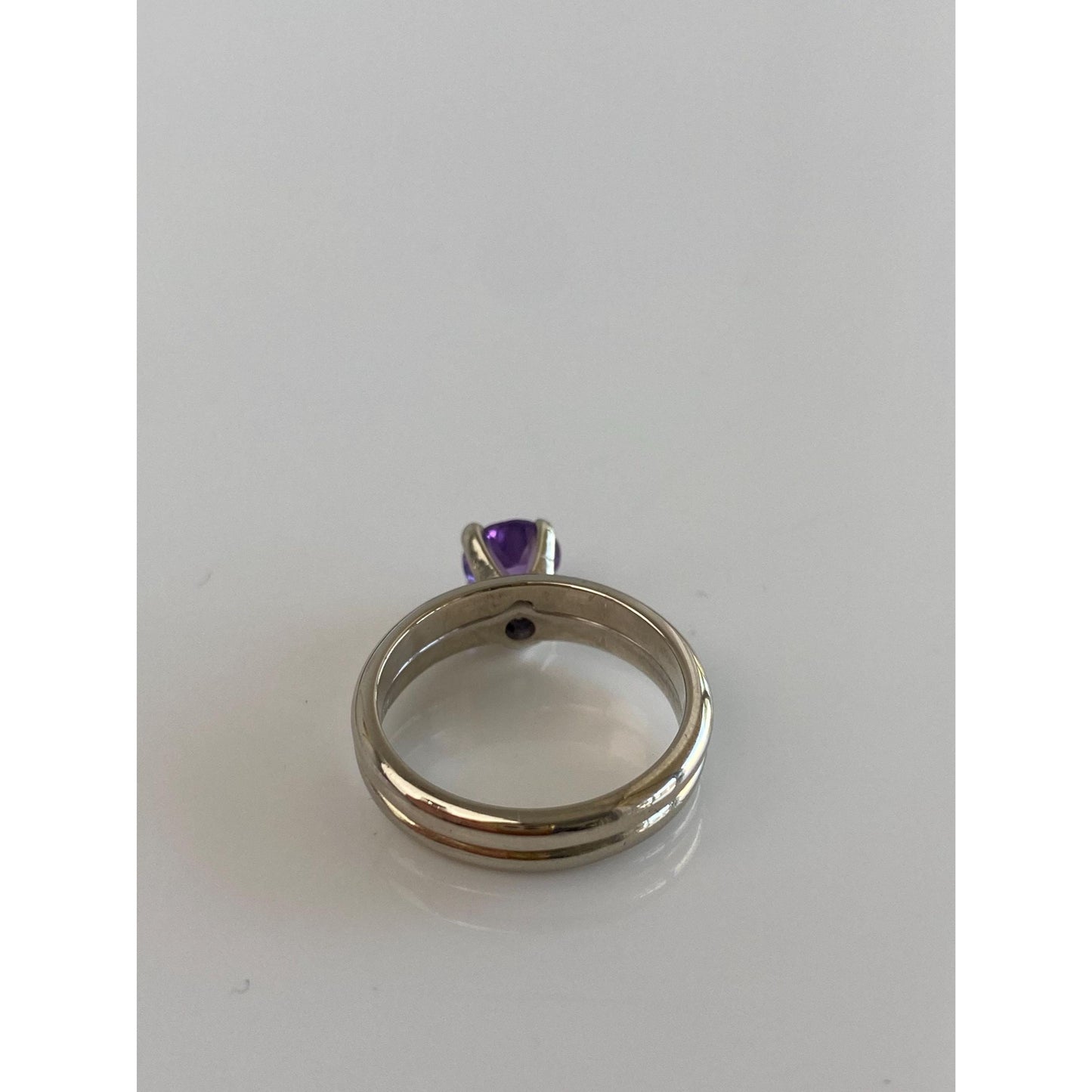 Vintage Solid 14k White Gold Amethyst Double Ring Band - Size 4.75