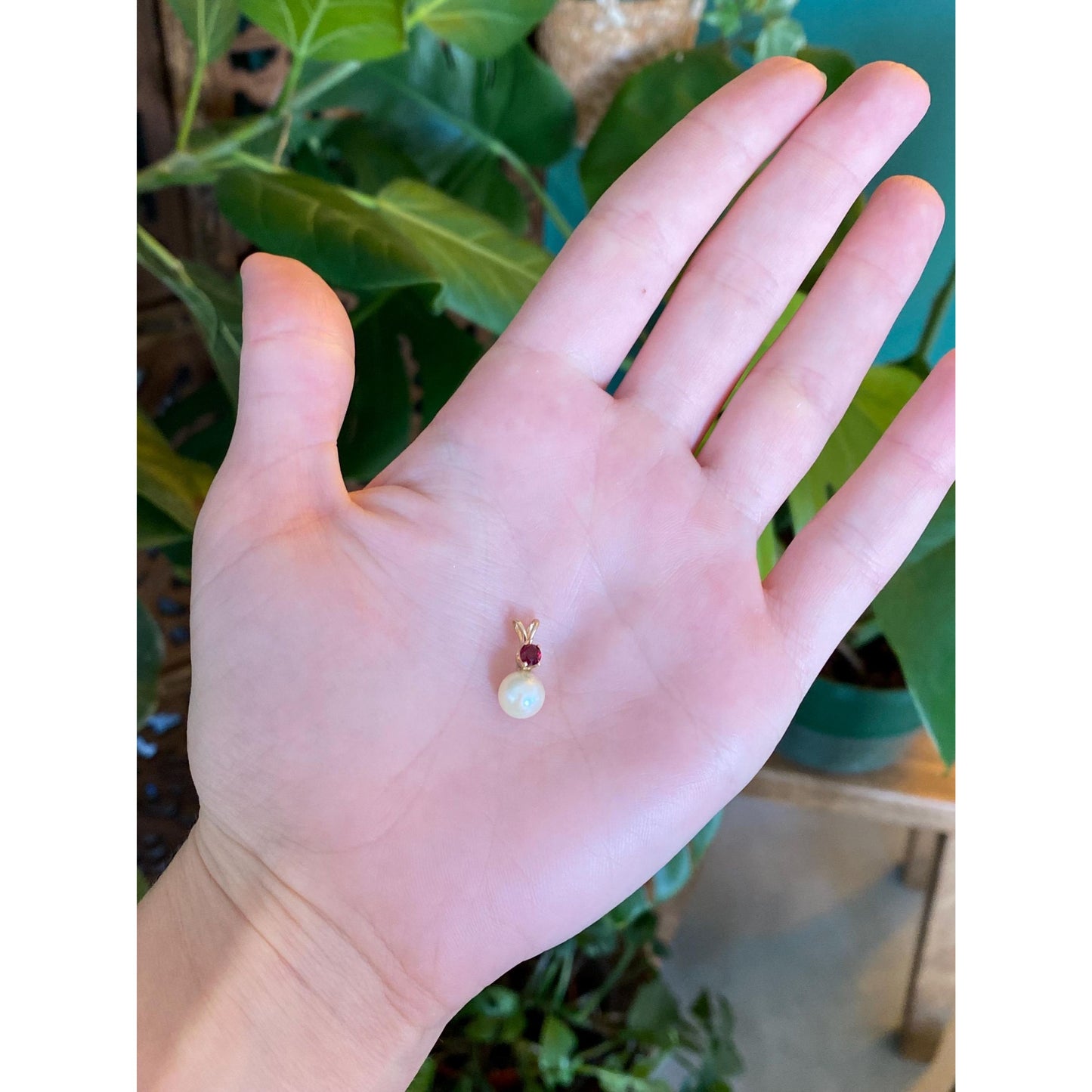 Vintage Solid 14k Yellow Gold Pink Tourmaline Pearl Charm