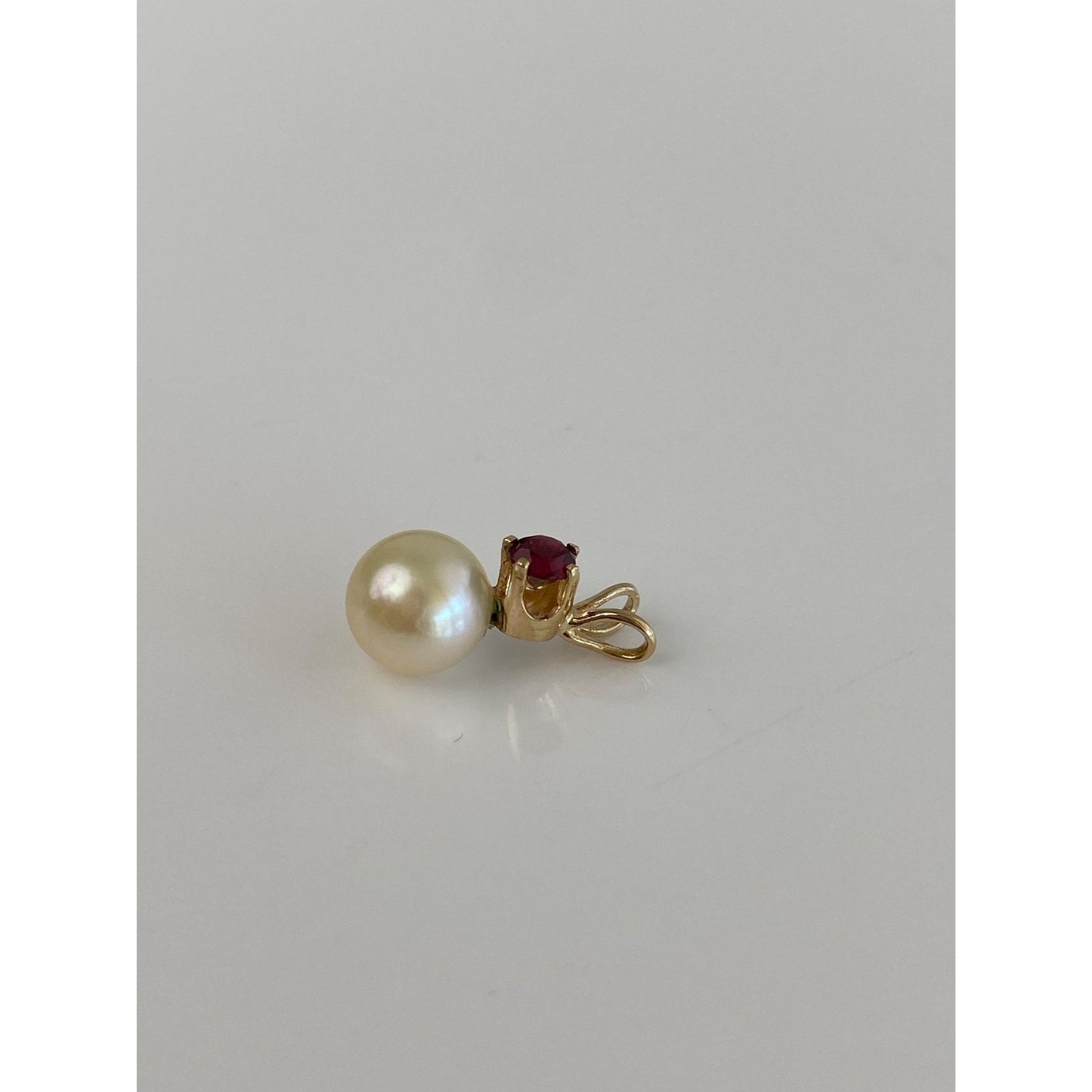 Vintage Solid 14k Yellow Gold Pink Tourmaline Pearl Charm
