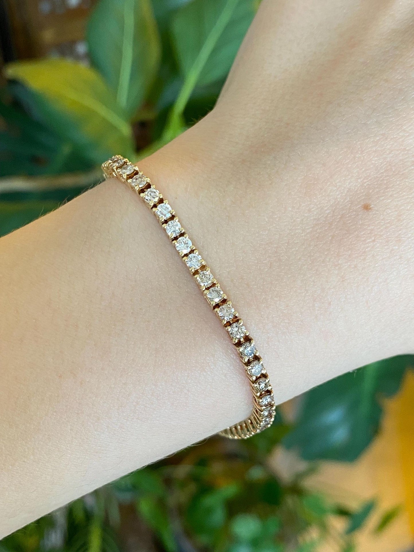Vintage Solid 14k Yellow Gold Diamond Link Bracelet - 6.5 Inches