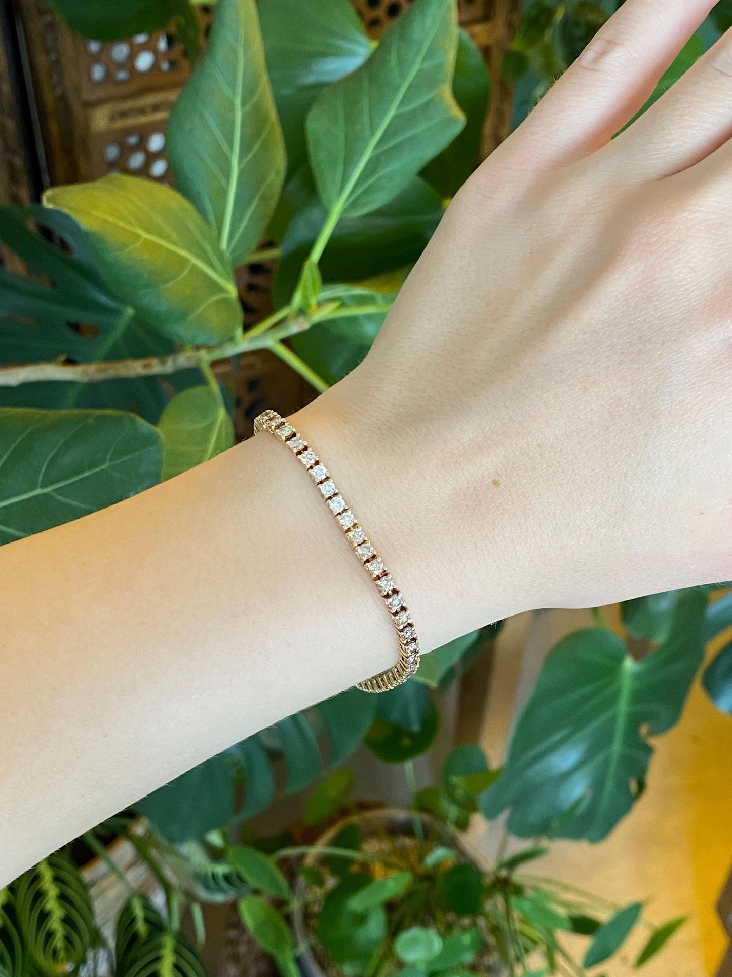 Vintage Solid 14k Yellow Gold Diamond Link Bracelet - 6.5 Inches