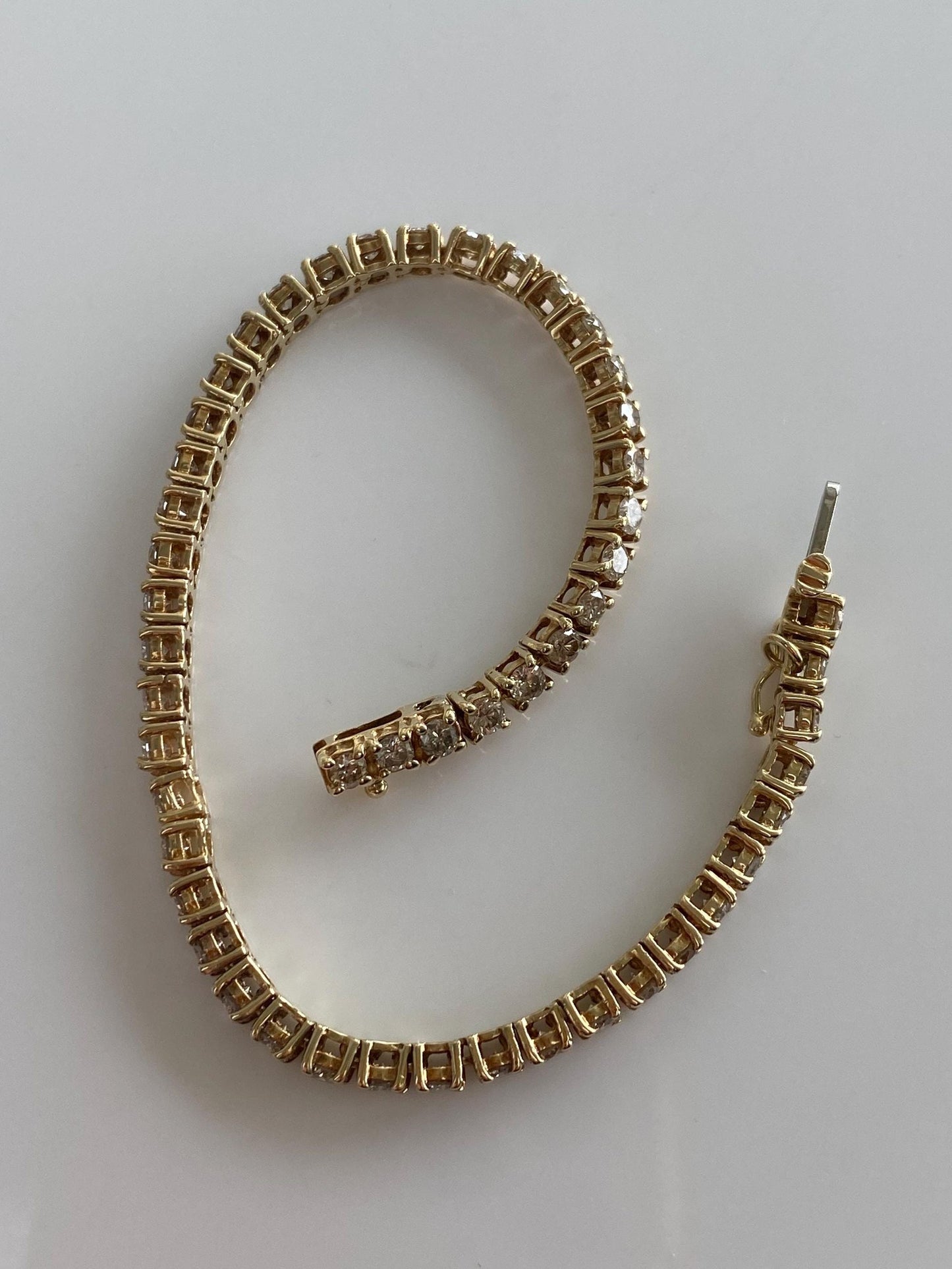 Vintage Solid 14k Yellow Gold Diamond Link Bracelet - 6.5 Inches