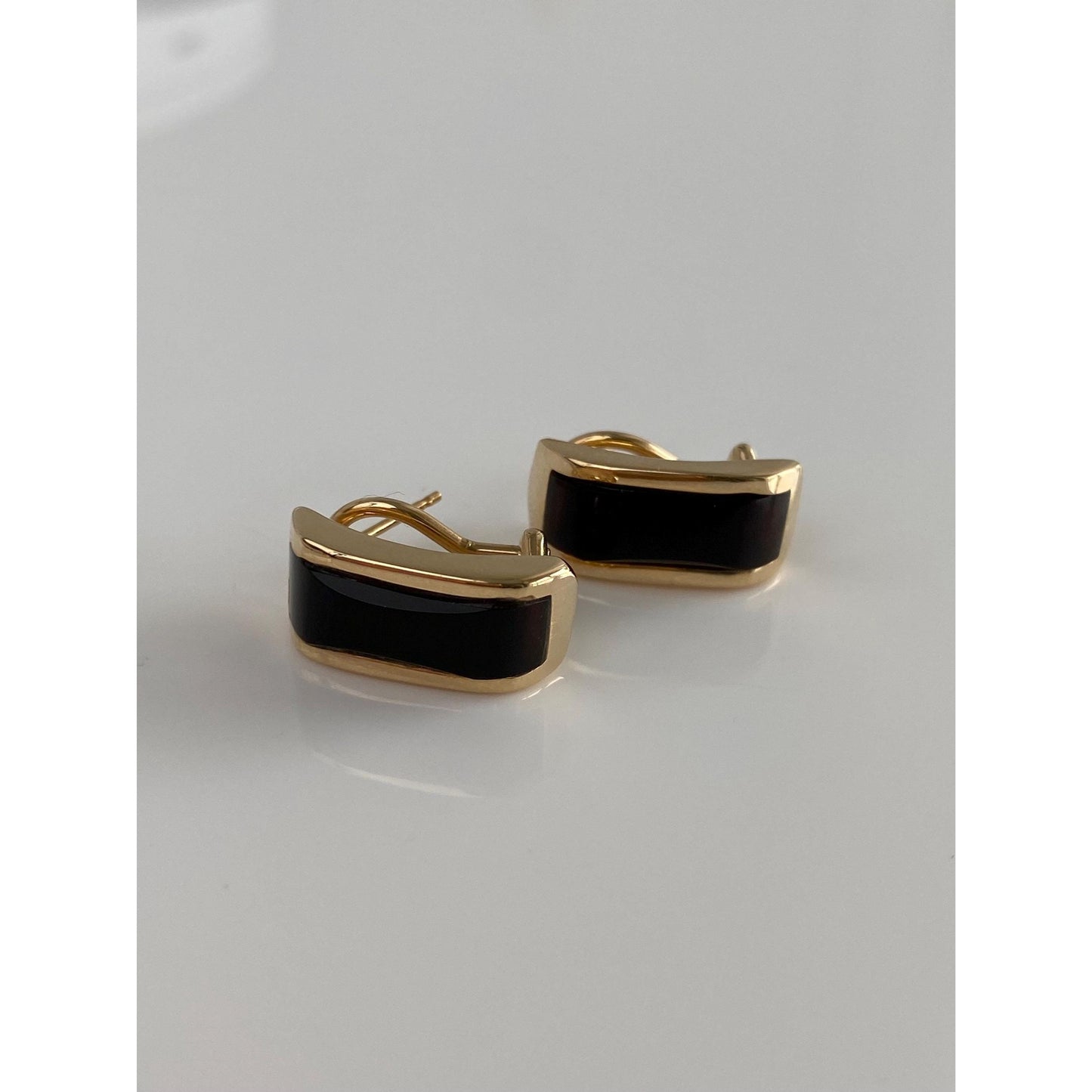Vintage Solid 14k Yellow Gold Black Onyx Drop Earrings
