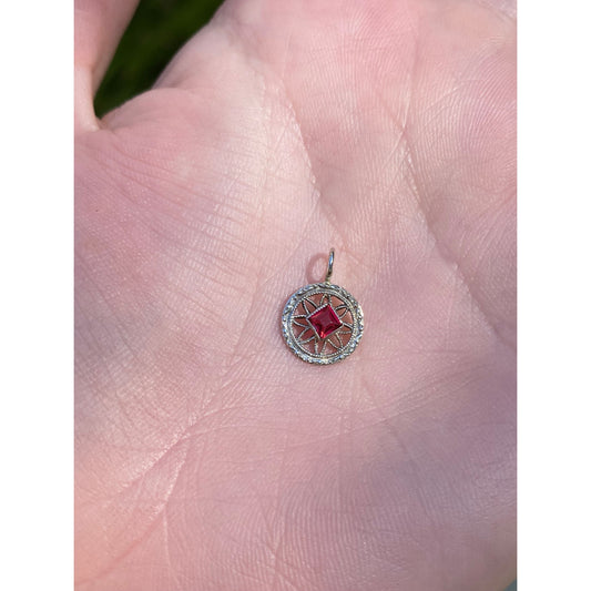 Vintage Solid 14k White Gold Red Cubic Zirconia Charm