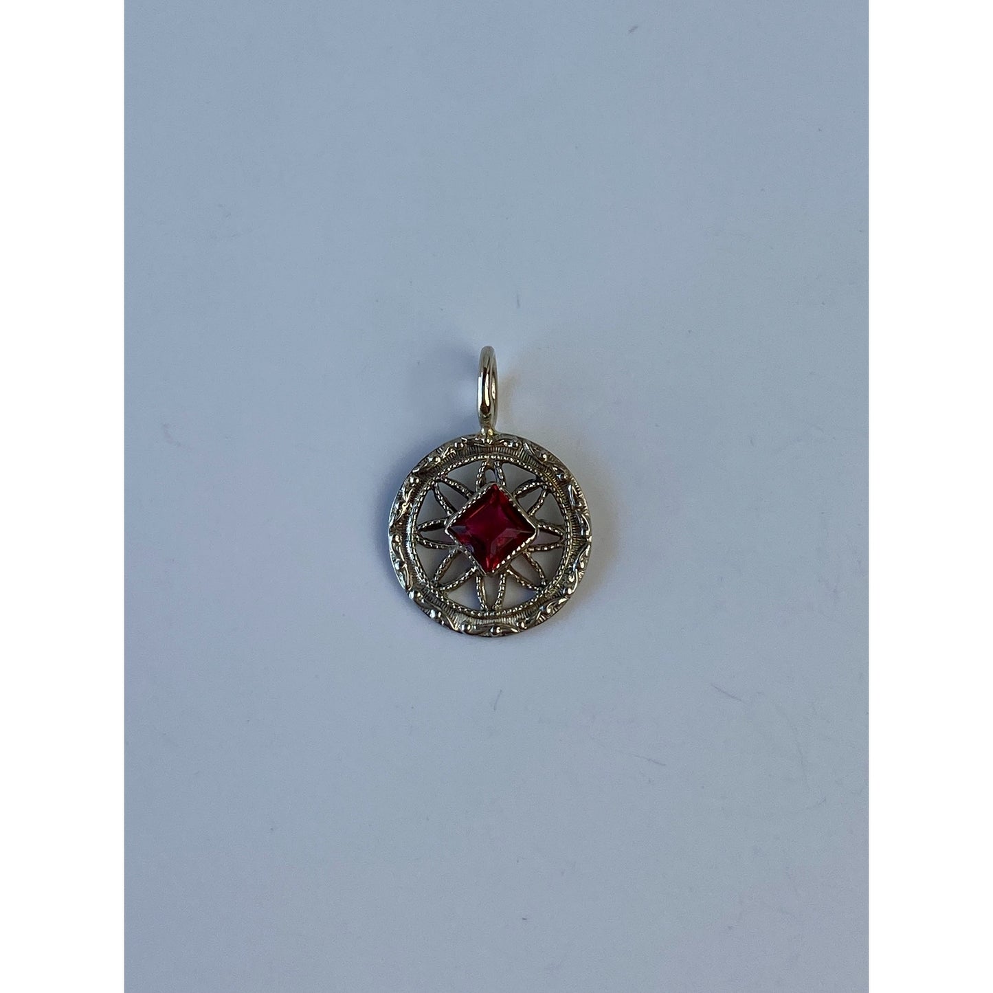 Vintage Solid 14k White Gold Red Cubic Zirconia Charm