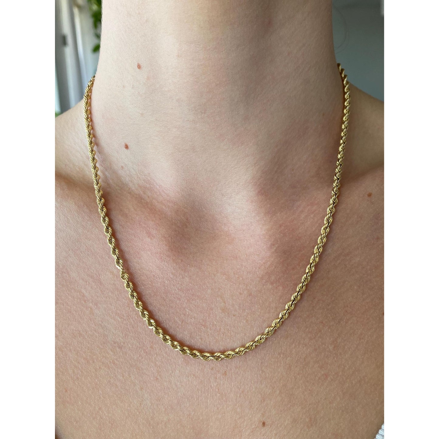 Vintage Solid 14k Yellow Gold Rope Chain Necklace - 18.25 inches