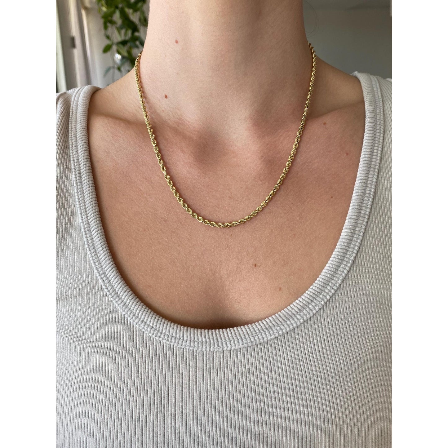 Vintage Solid 14k Yellow Gold Rope Chain Necklace - 18.25 inches