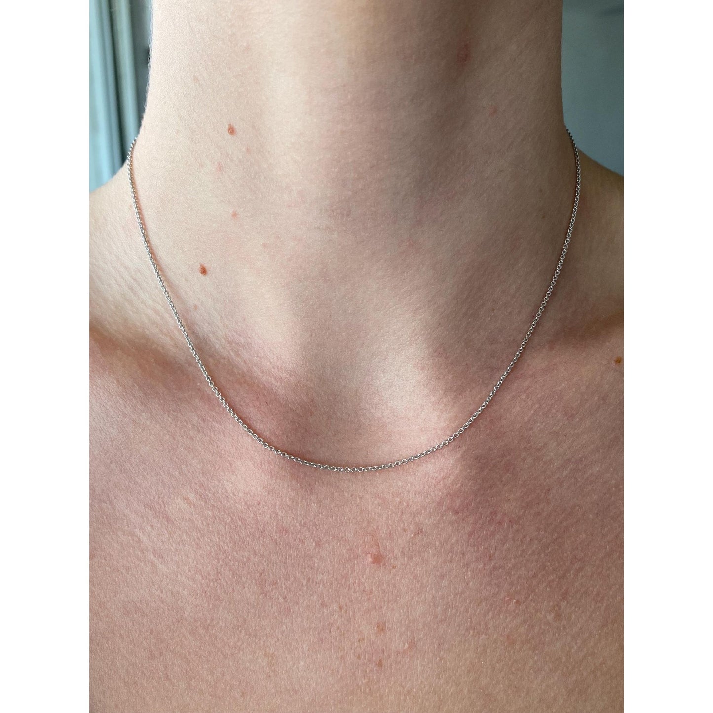 Solid 18k White Gold Tight Rolo Chain Necklace - 16 inches