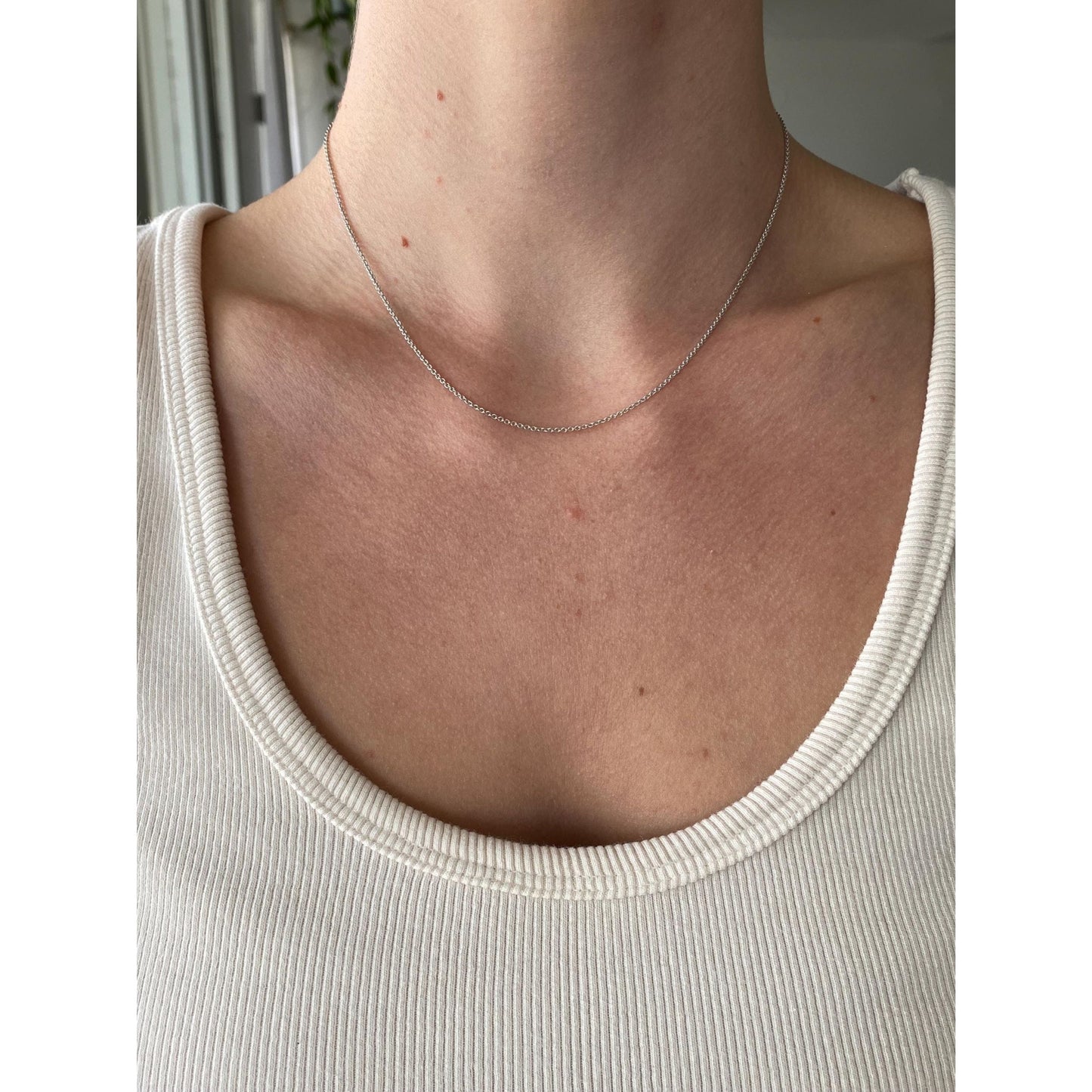 Solid 18k White Gold Tight Rolo Chain Necklace - 16 inches