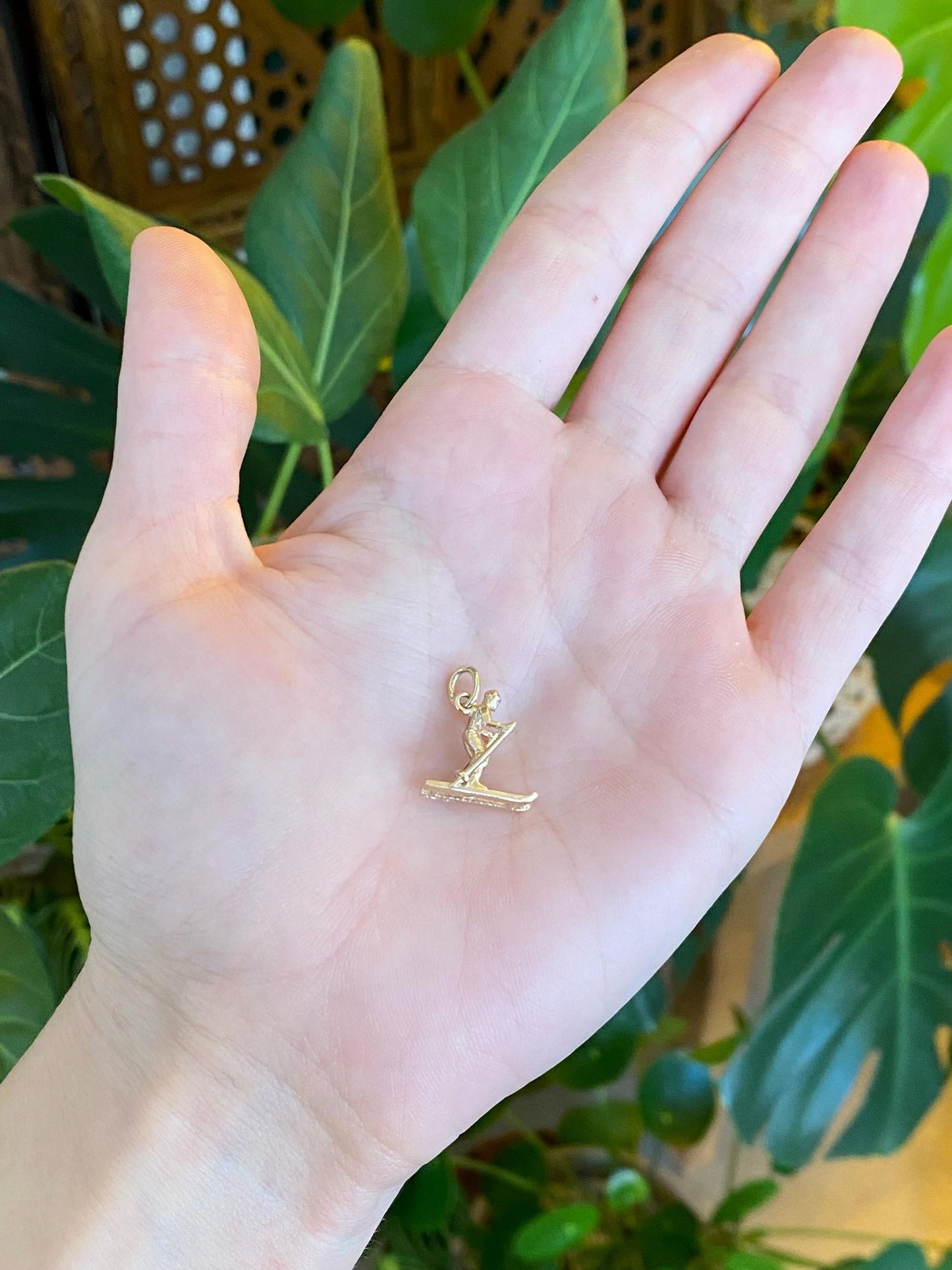 Vintage Solid 10k Yellow Gold Skier Charm
