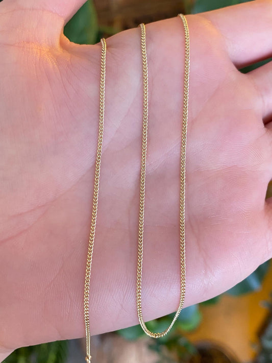 Vintage Solid 14k Yellow Gold Dainty Tight Curb Chain Necklace - 16.5 inches
