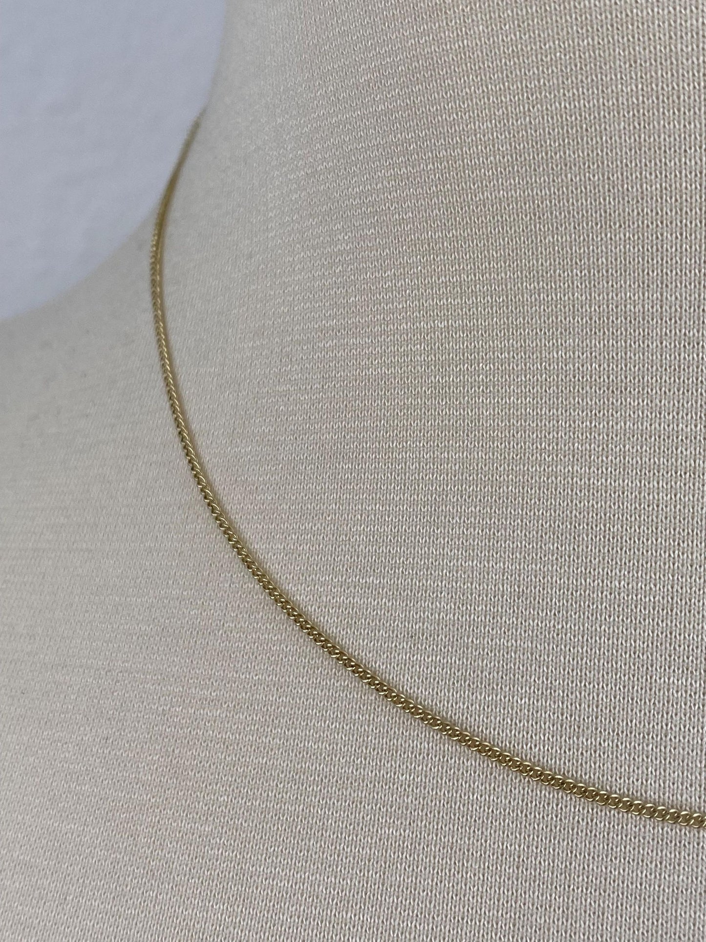 Vintage Solid 14k Yellow Gold Dainty Tight Curb Chain Necklace - 16.5 inches
