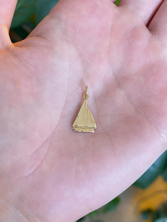 Solid 10k Yellow Gold Sailboat Charm
