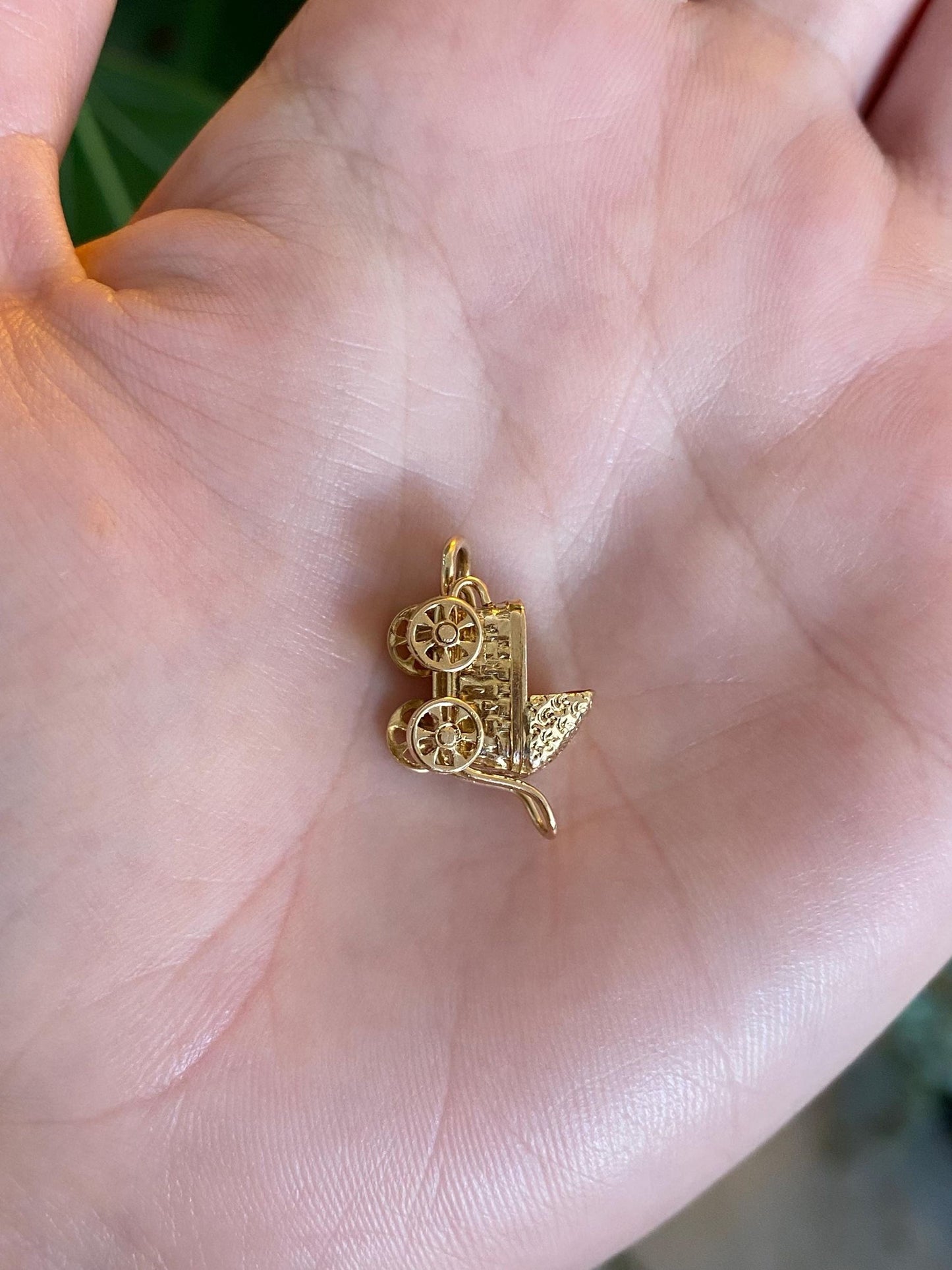 Vintage Solid 14k Yellow Gold Baby Carriage Charm