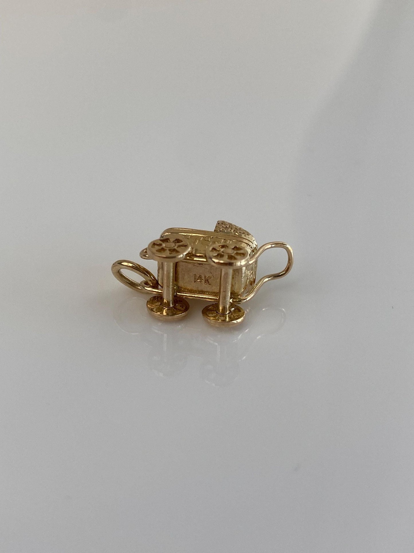 Vintage Solid 14k Yellow Gold Baby Carriage Charm