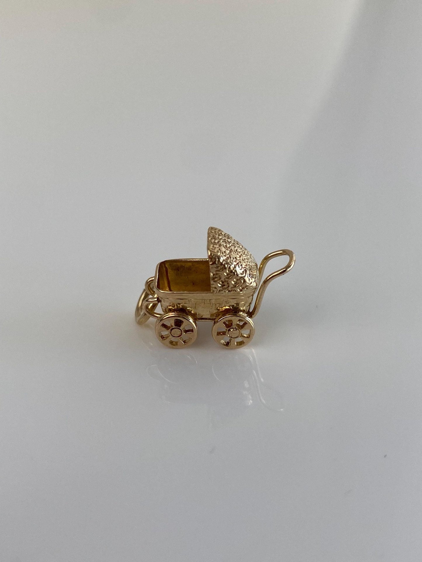 Vintage Solid 14k Yellow Gold Baby Carriage Charm