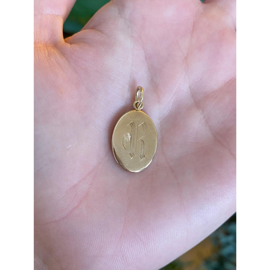 Vintage Solid 10k Yellow Gold Initial 'R' Cufflink Conversion Charm
