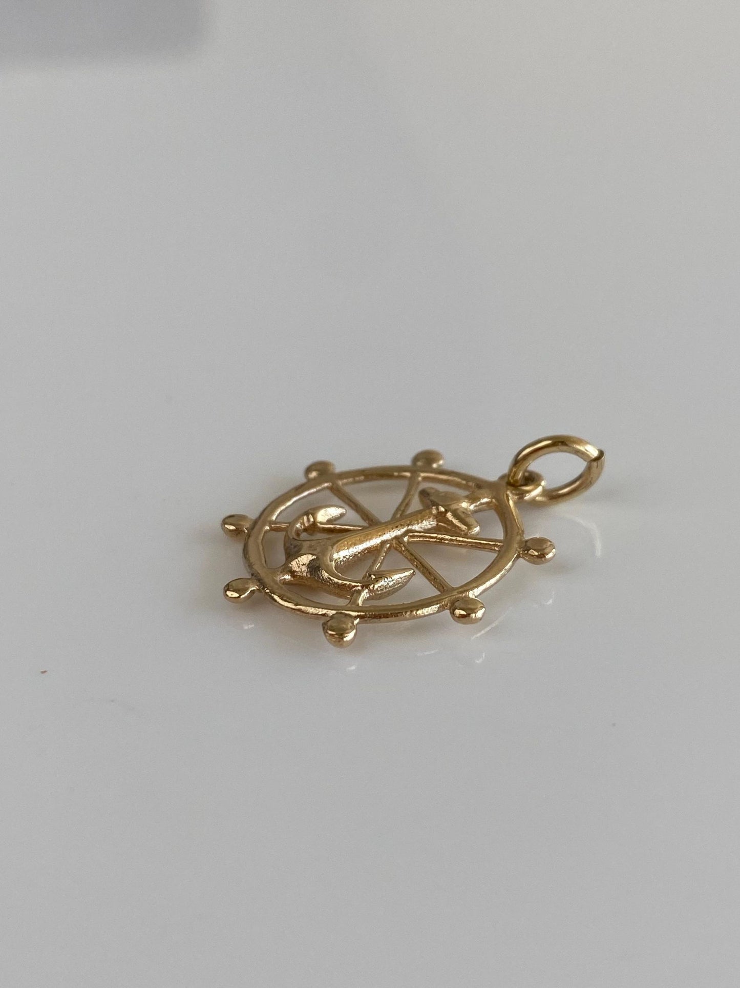 Vintage Solid 10k Yellow Gold Anchor Helm Charm