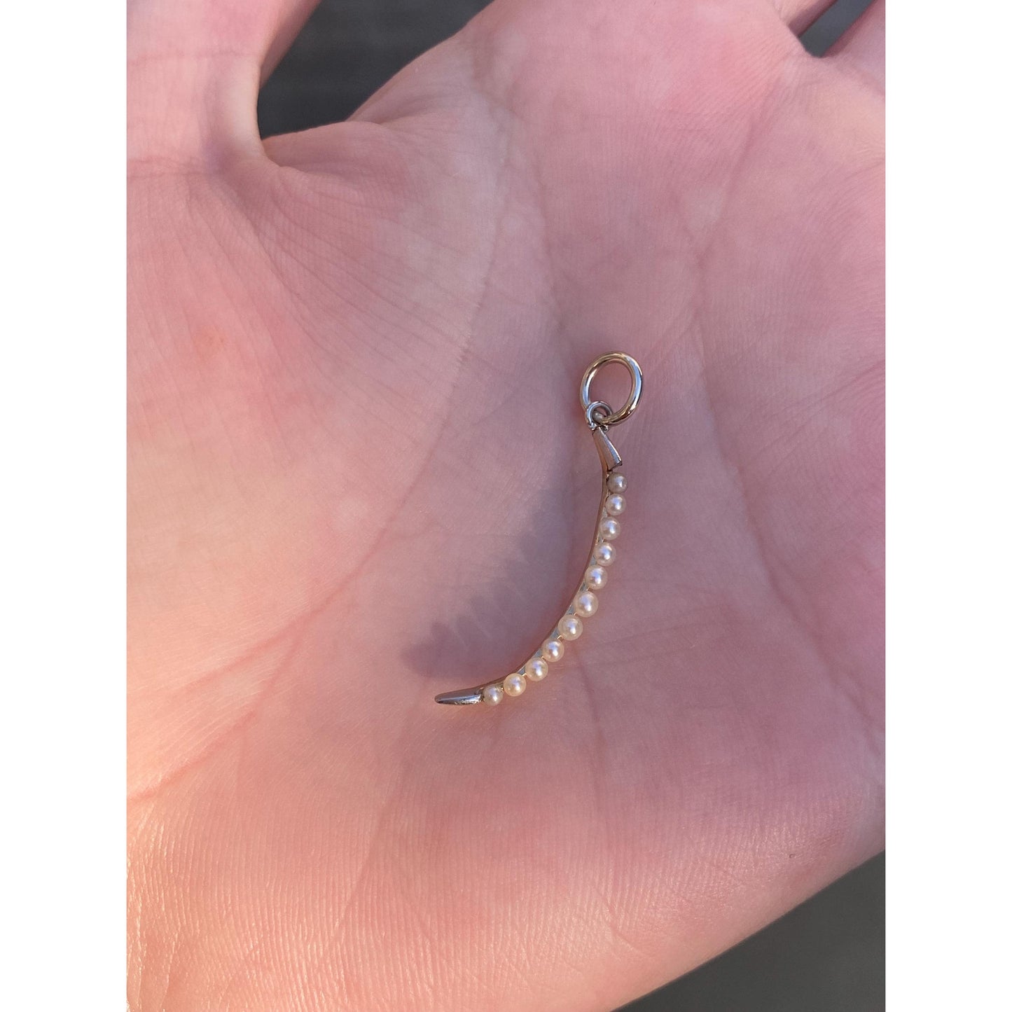 Solid 14k White & Yellow Gold Seed Pearl Row Charm