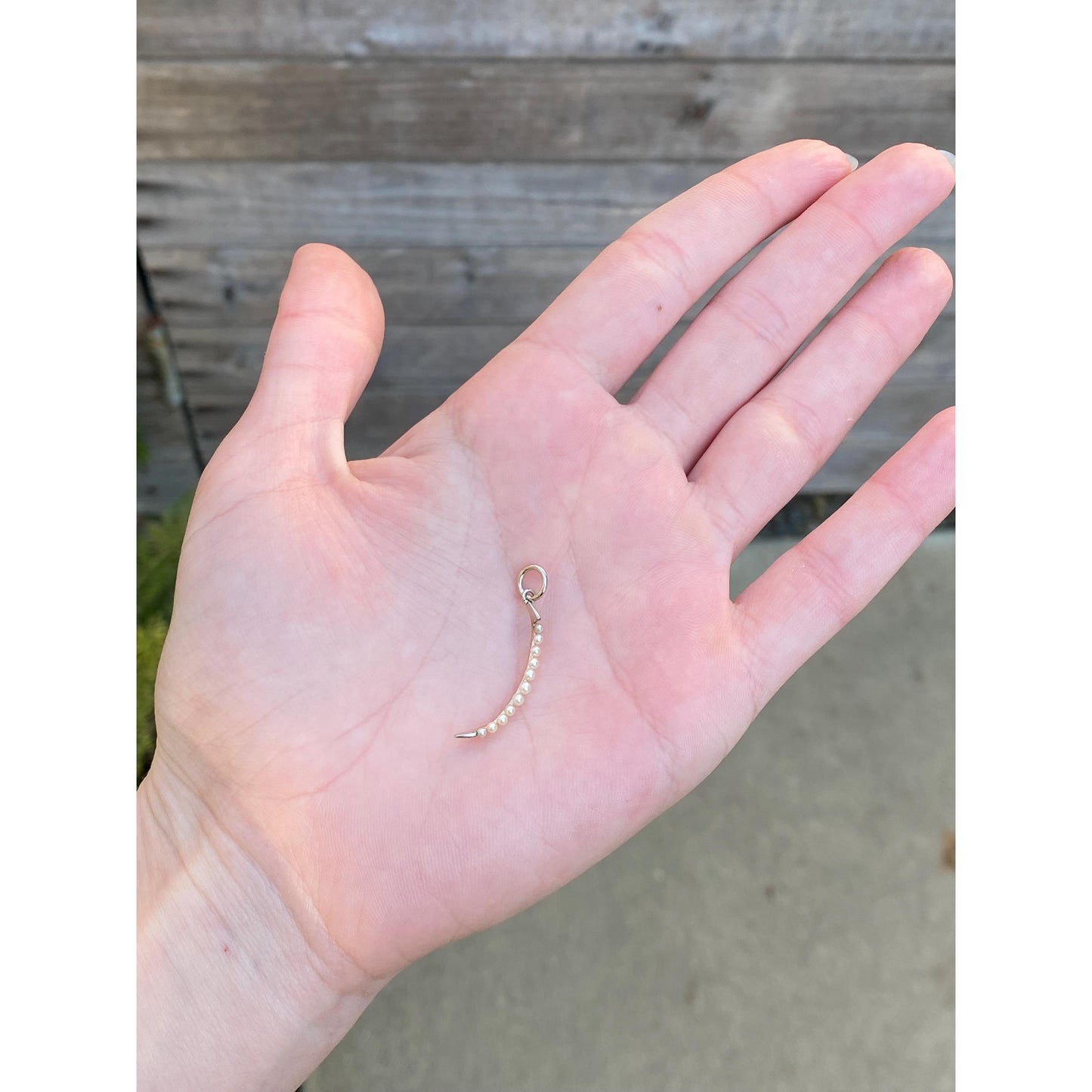 Solid 14k White & Yellow Gold Seed Pearl Row Charm