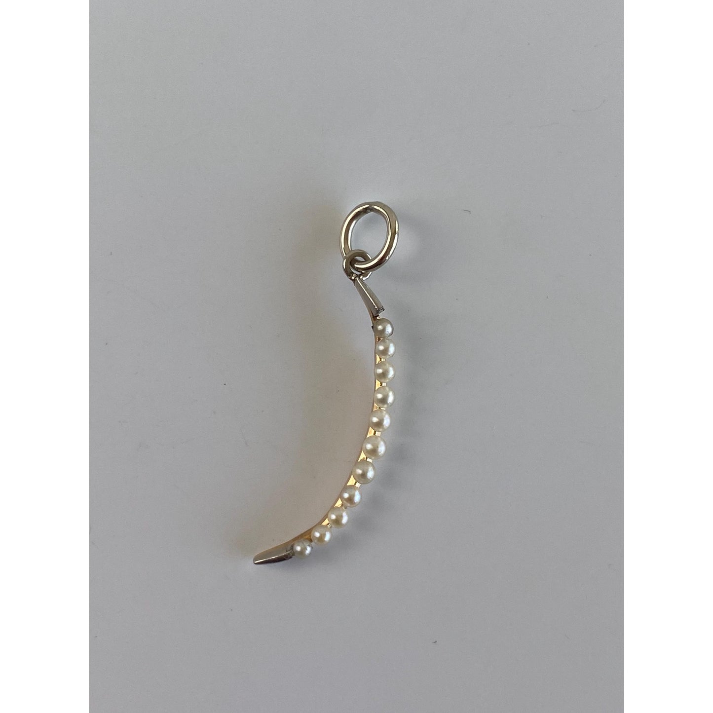 Solid 14k White & Yellow Gold Seed Pearl Row Charm