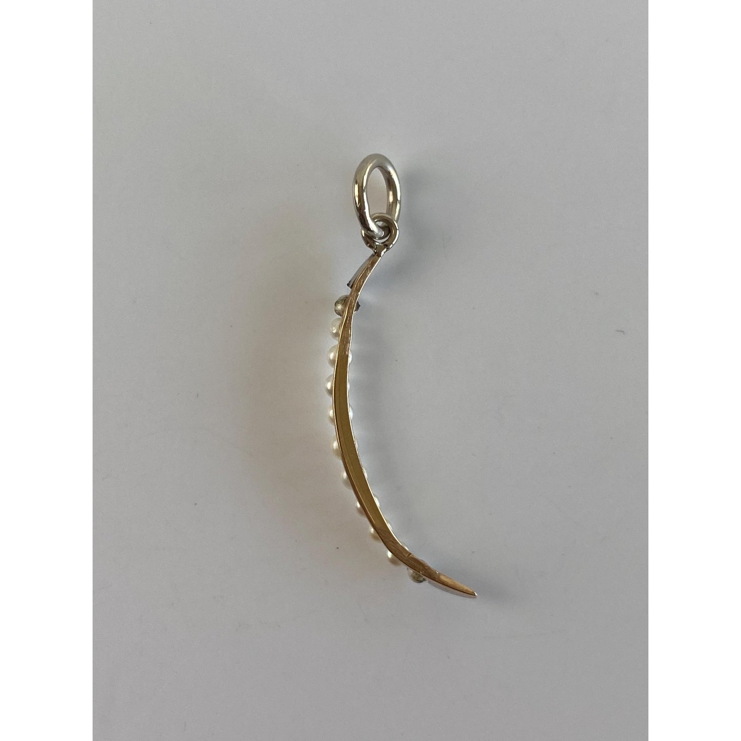 Solid 14k White & Yellow Gold Seed Pearl Row Charm
