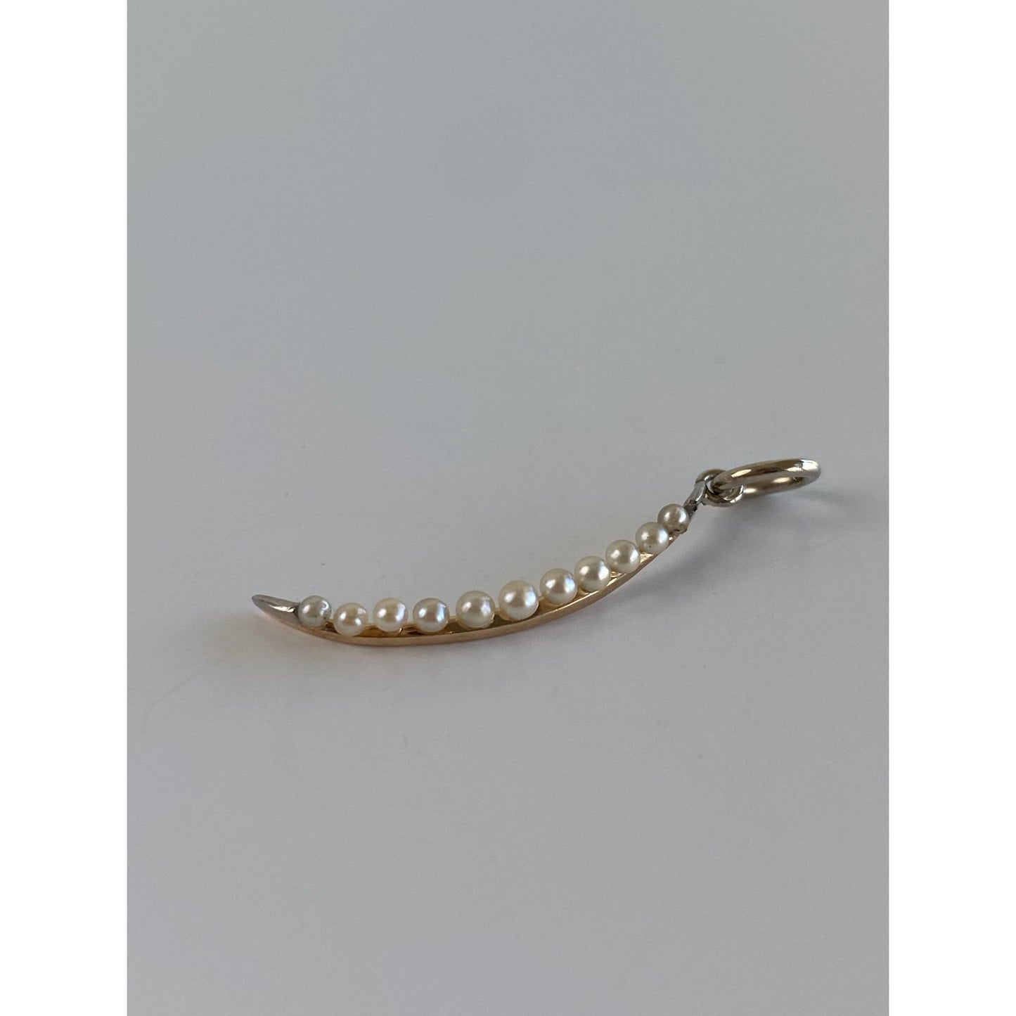 Solid 14k White & Yellow Gold Seed Pearl Row Charm
